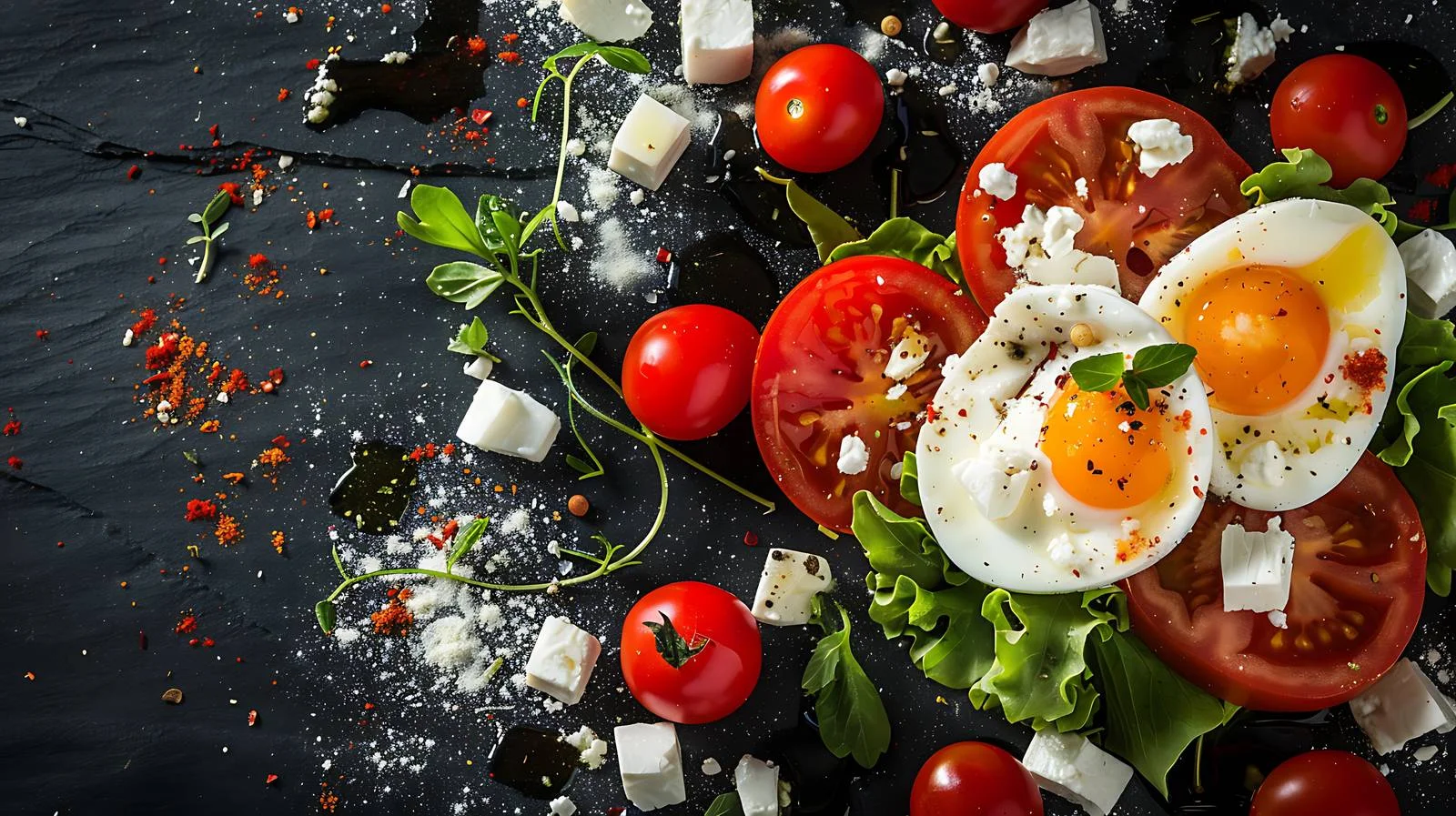Nutritious Salad with Tomatoes, Eggs, Feta, and Paprika — free download from Dotvec
