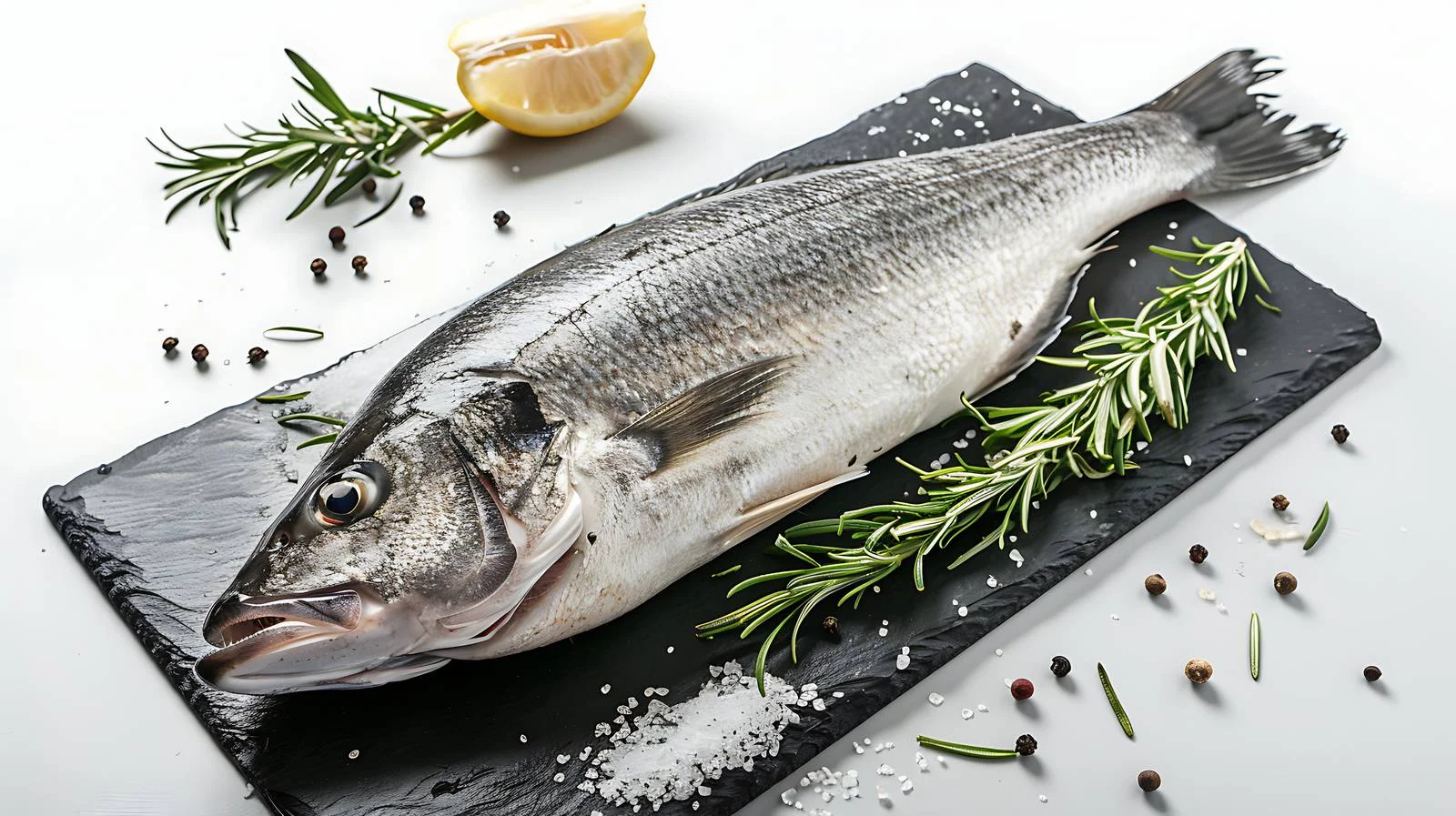 Elegant Seabass with Rosemary on Black Table — free download from Dotvec