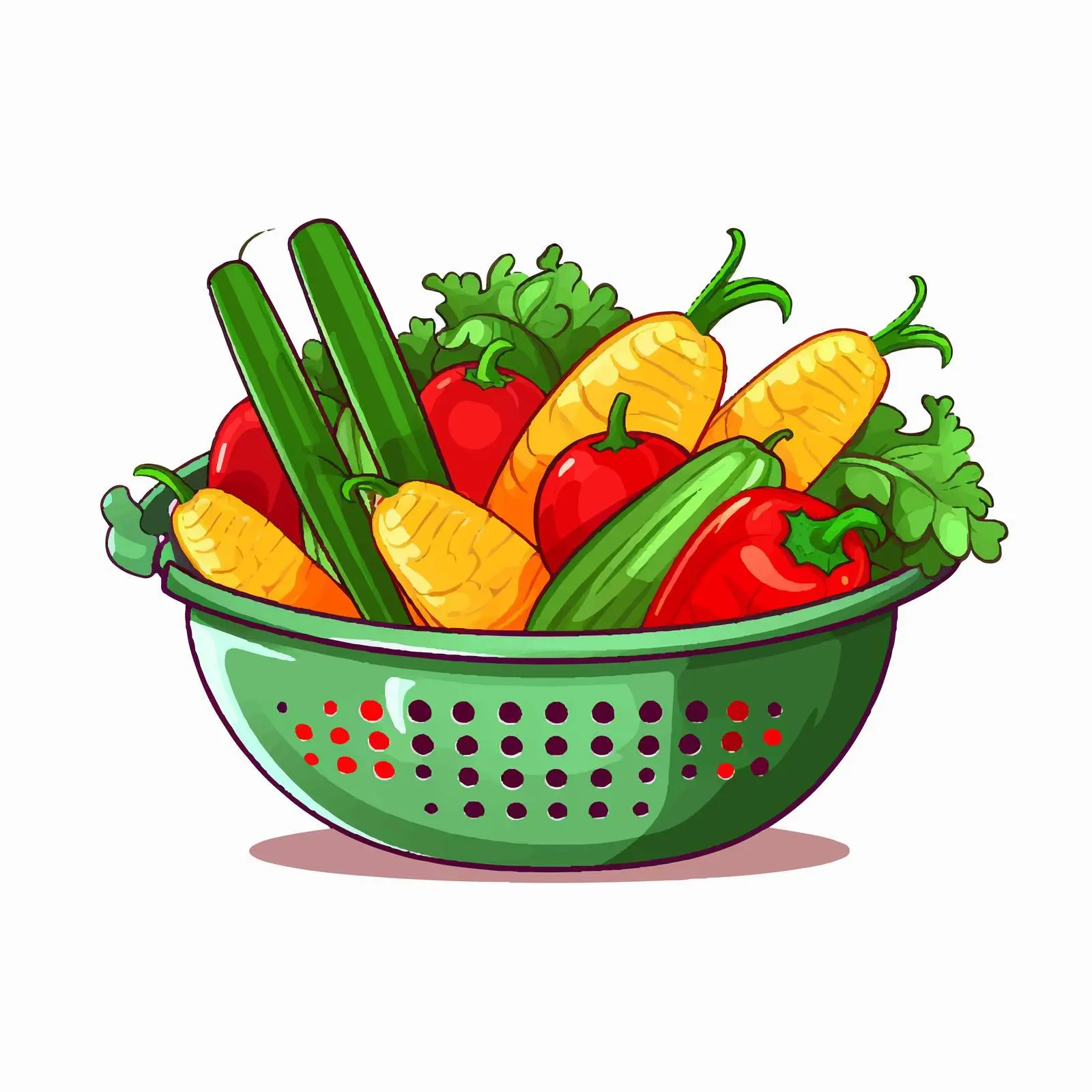 Cartoon Vector of Fresh Vegetables in Colander — free download from Dotvec