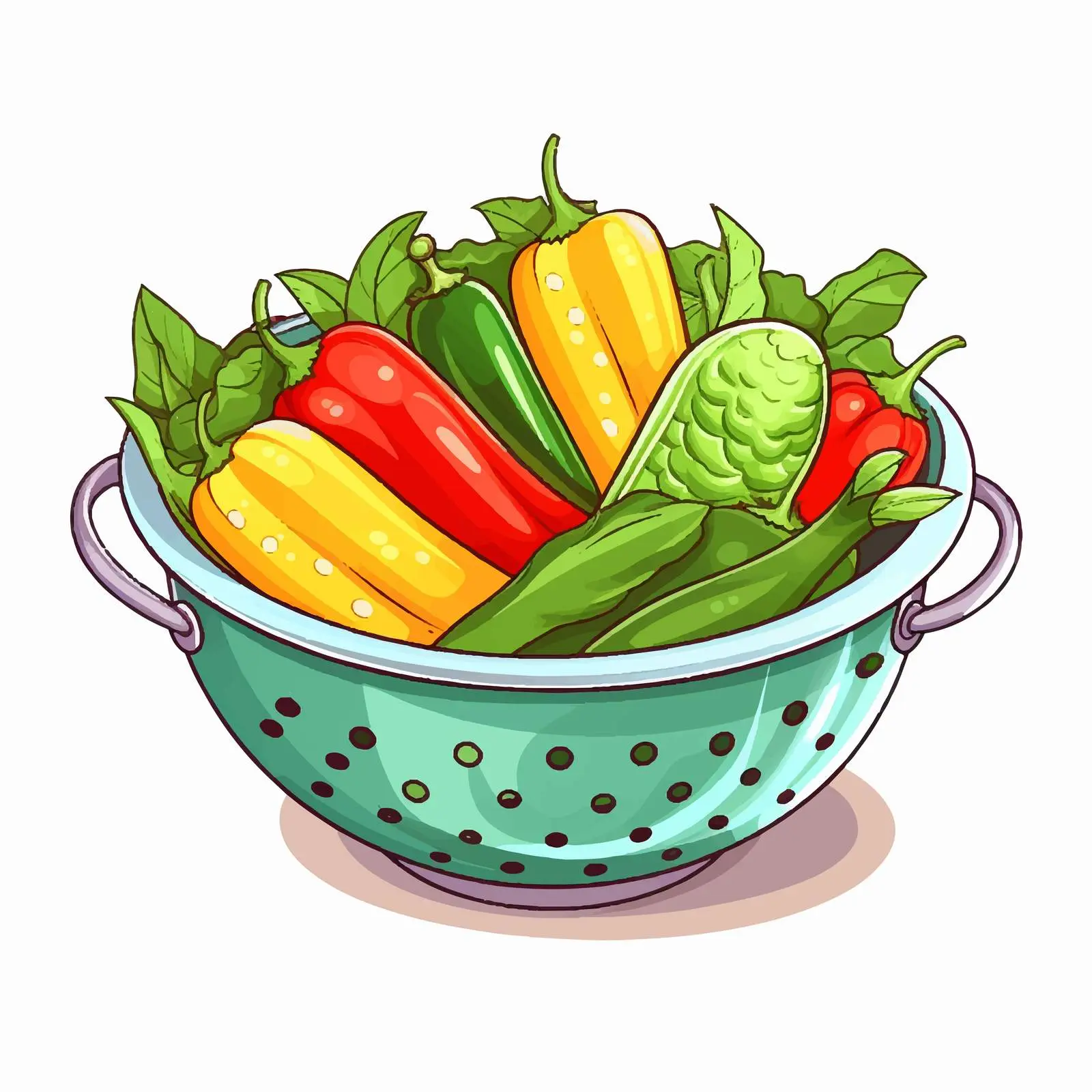 Cartoon Kitchen Colander with Fresh Vegetables — free download from Dotvec