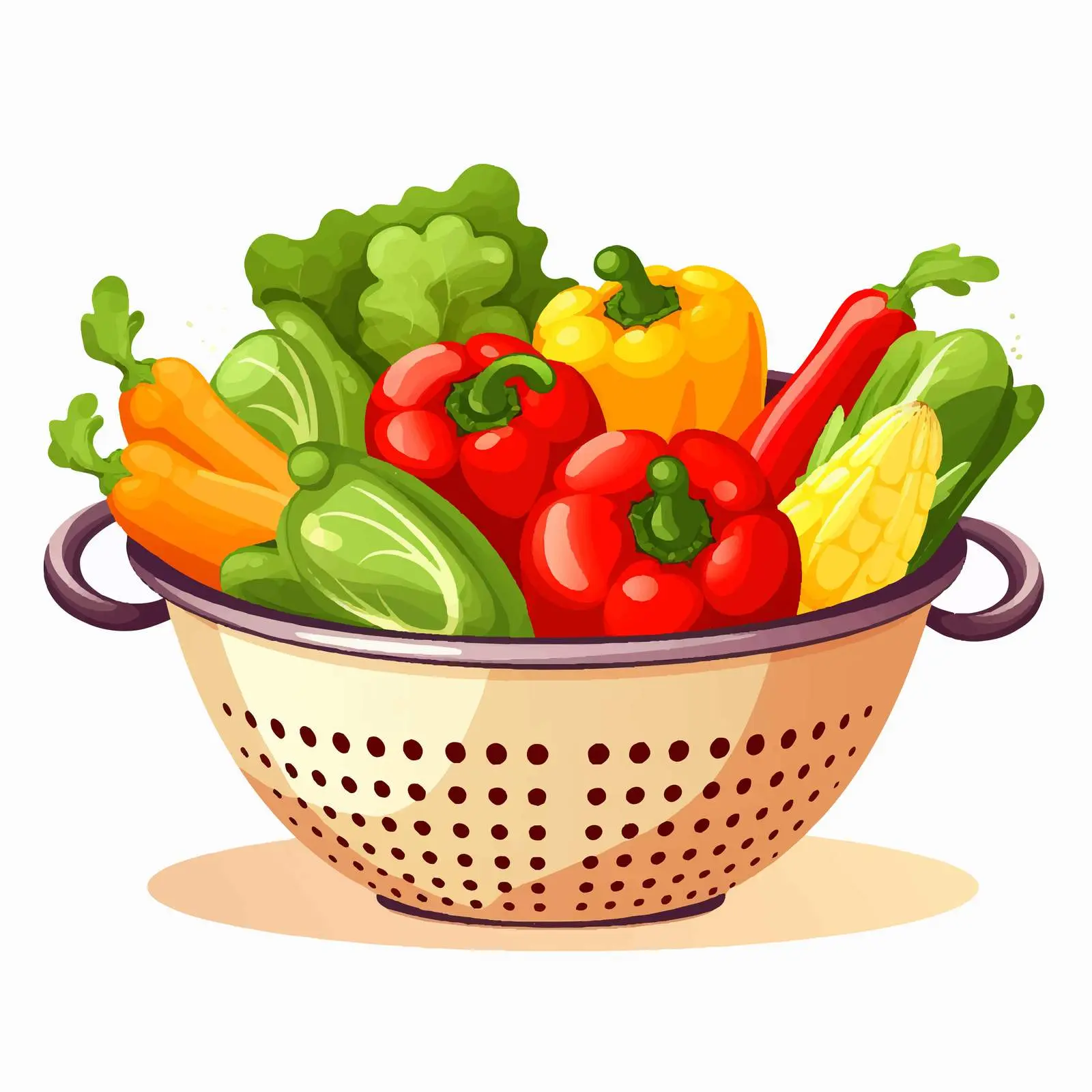 Fresh Vegetables in Kitchen Colander Illustration – free culinary illustration image from Dotvec
