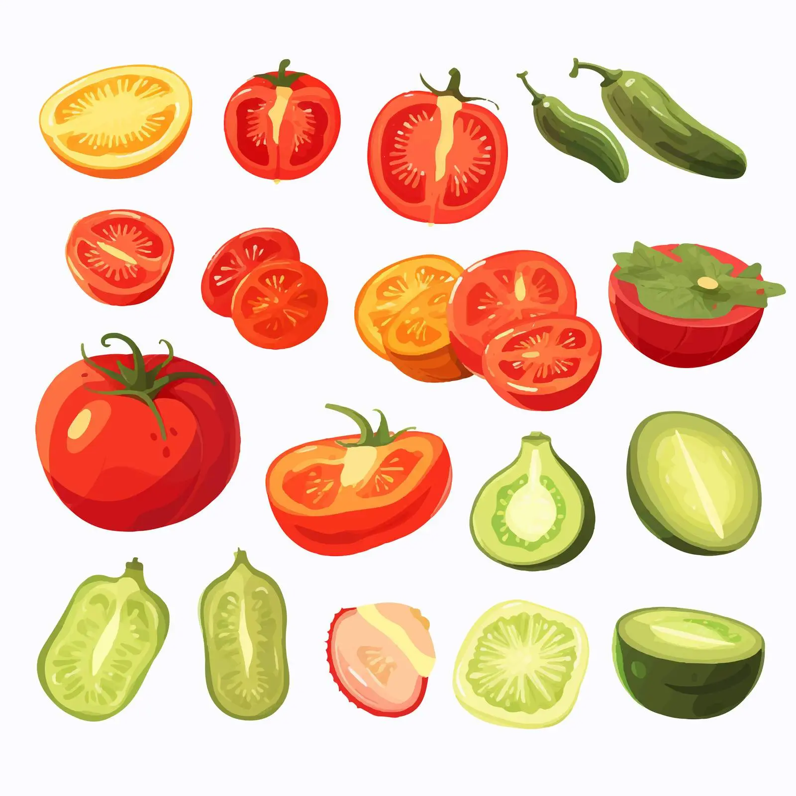 Fresh Whole Tomatoes and Halved Pieces Vector — free download from Dotvec