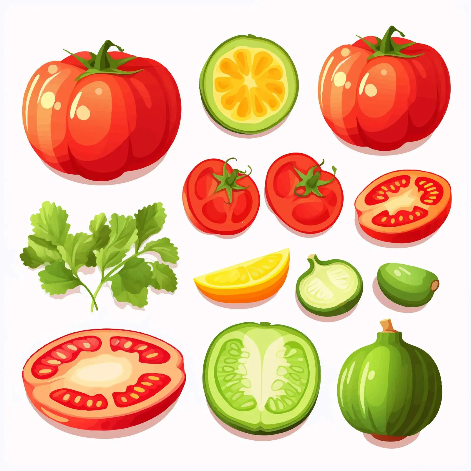 Fresh Whole Tomatoes and Sliced Halves Vector — free download from Dotvec