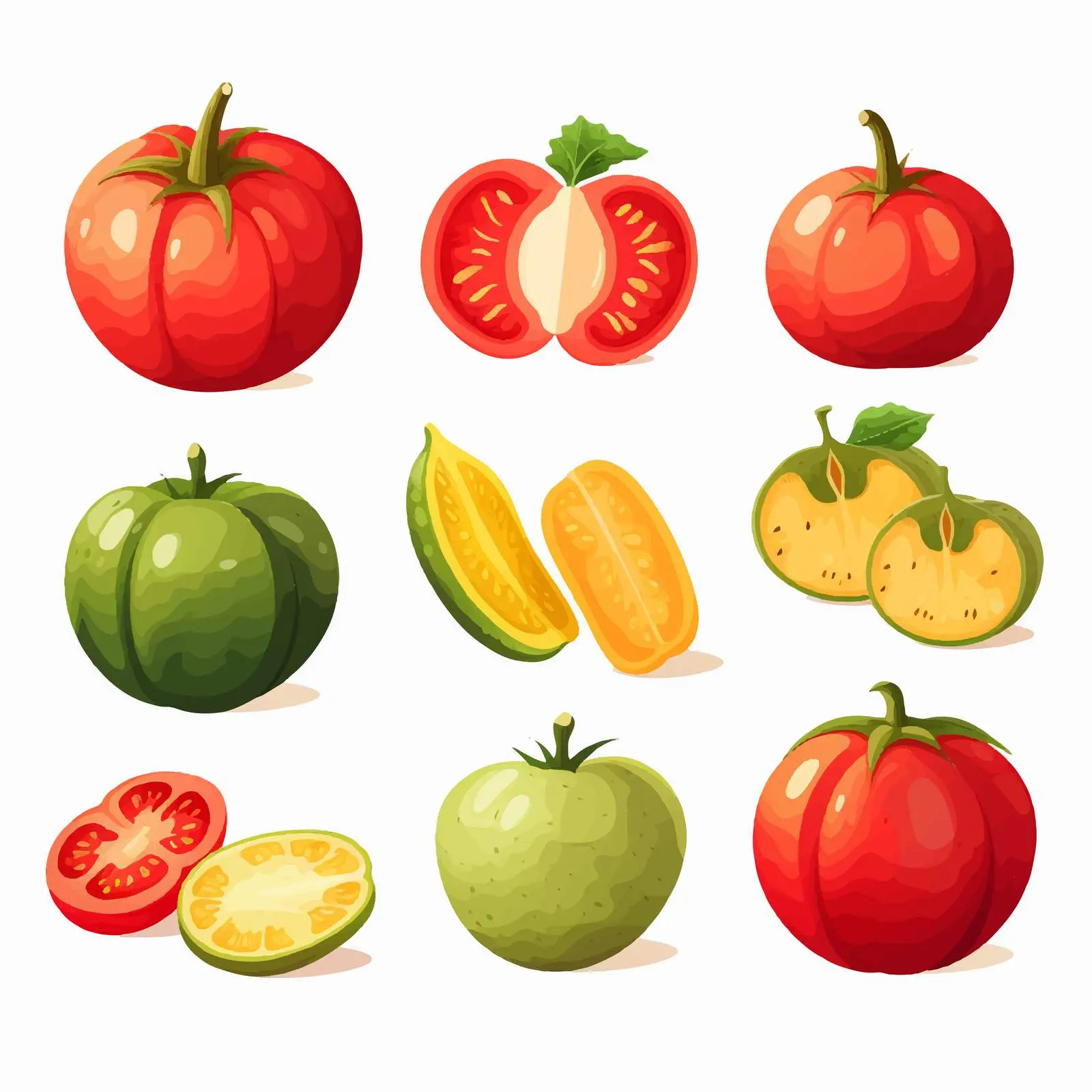 Fresh Whole Tomato and Cut Half Pieces – free food vector art image from Dotvec