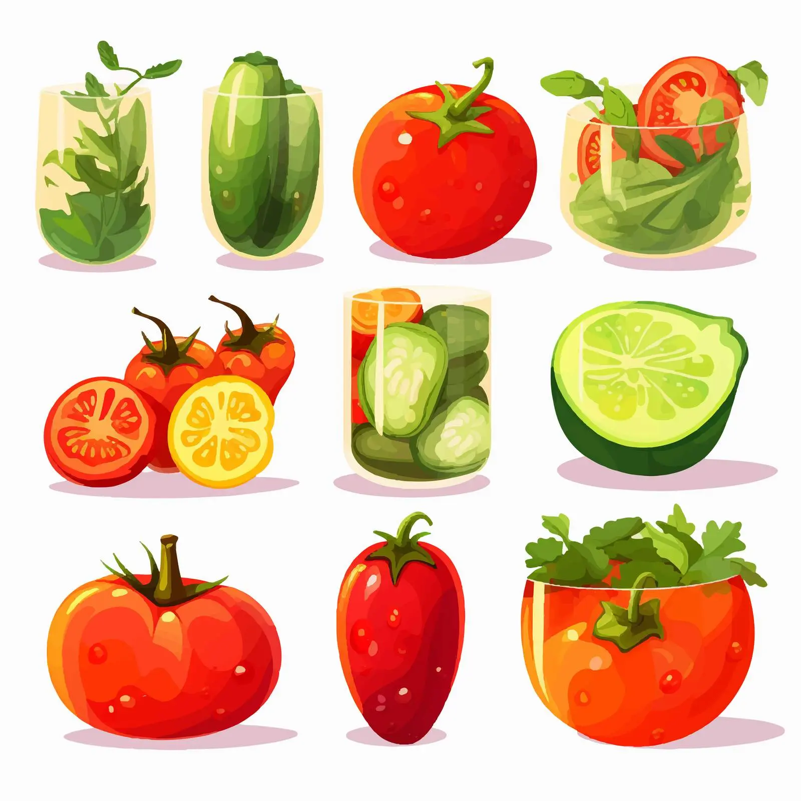 Fresh Whole Tomato and Cut Half Pieces – free market produce image from Dotvec