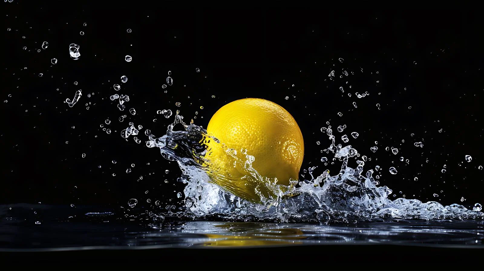 Vibrant Lemon Water Splash on Black — free download from Dotvec