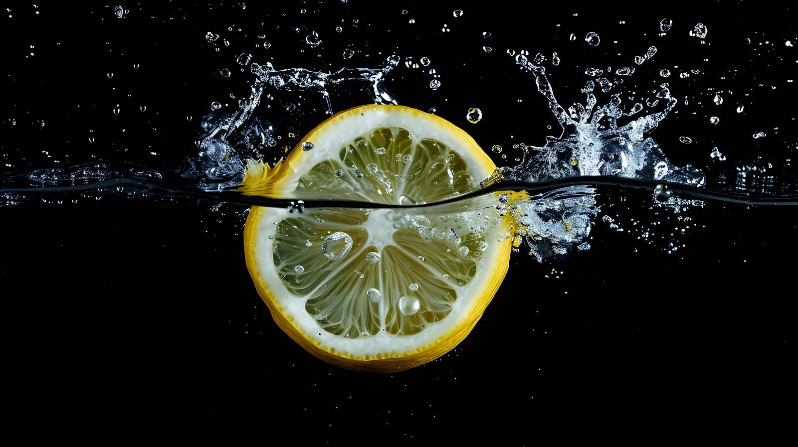 Vibrant Lemon Water Splash on Black — free download from Dotvec