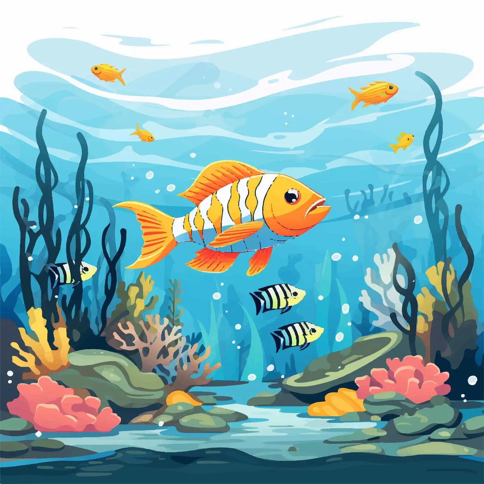 Freshwater Fish in Underwater Habitat Vector Illustration — free download from Dotvec