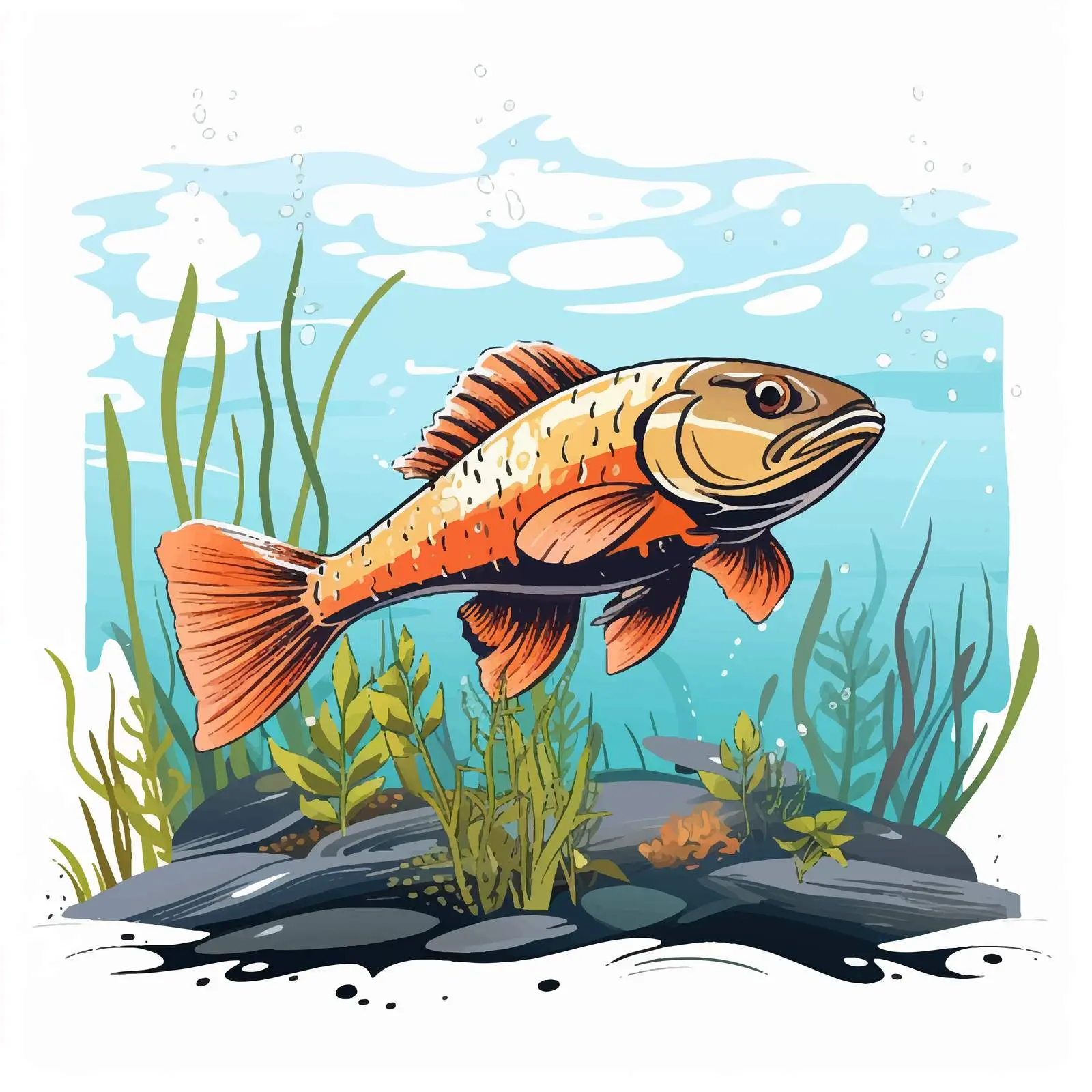 Freshwater Fish in Underwater Habitat Vector Art — free download from Dotvec