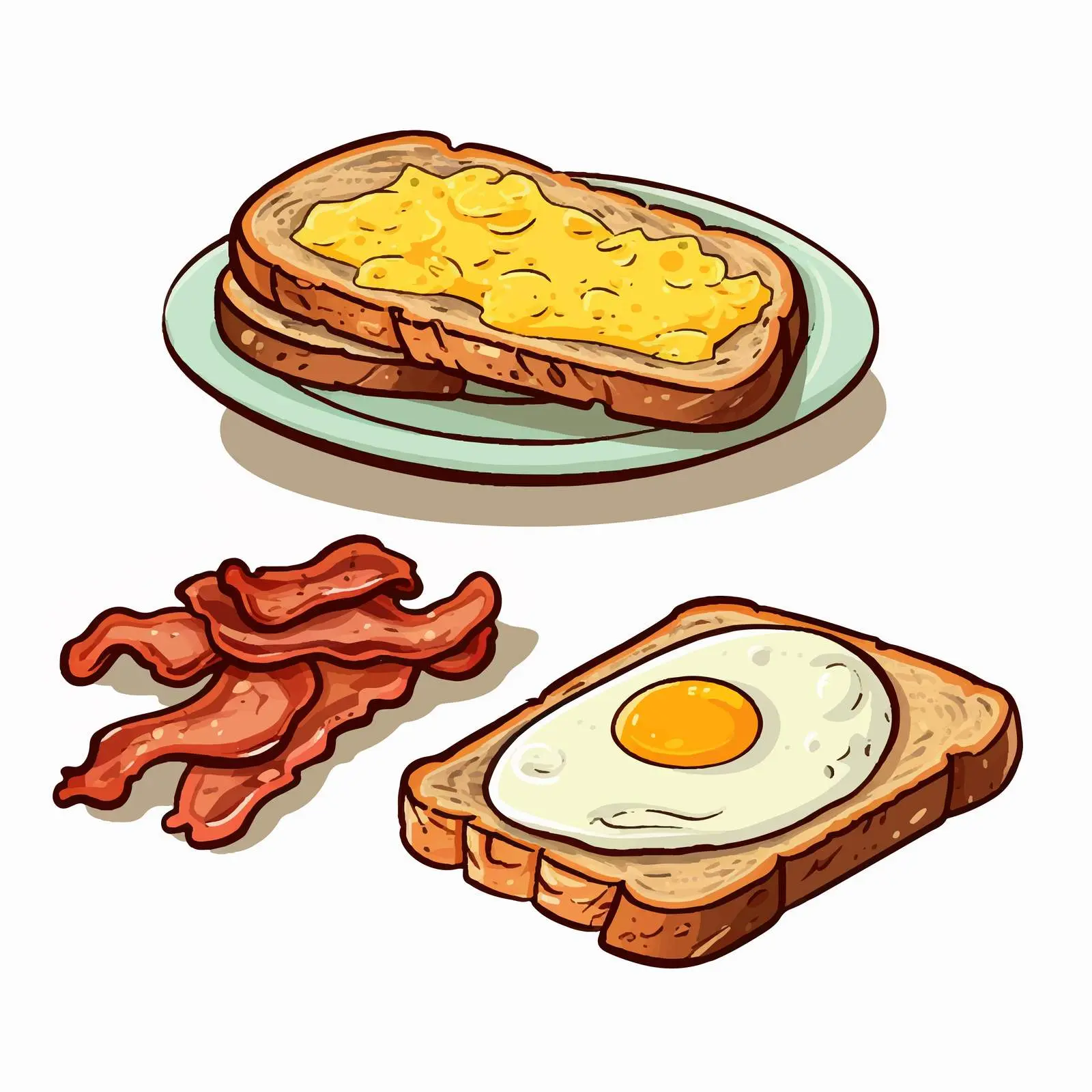 Delicious Fried Breakfast with Eggs, Bacon, and Toast – free toasted bread image from Dotvec