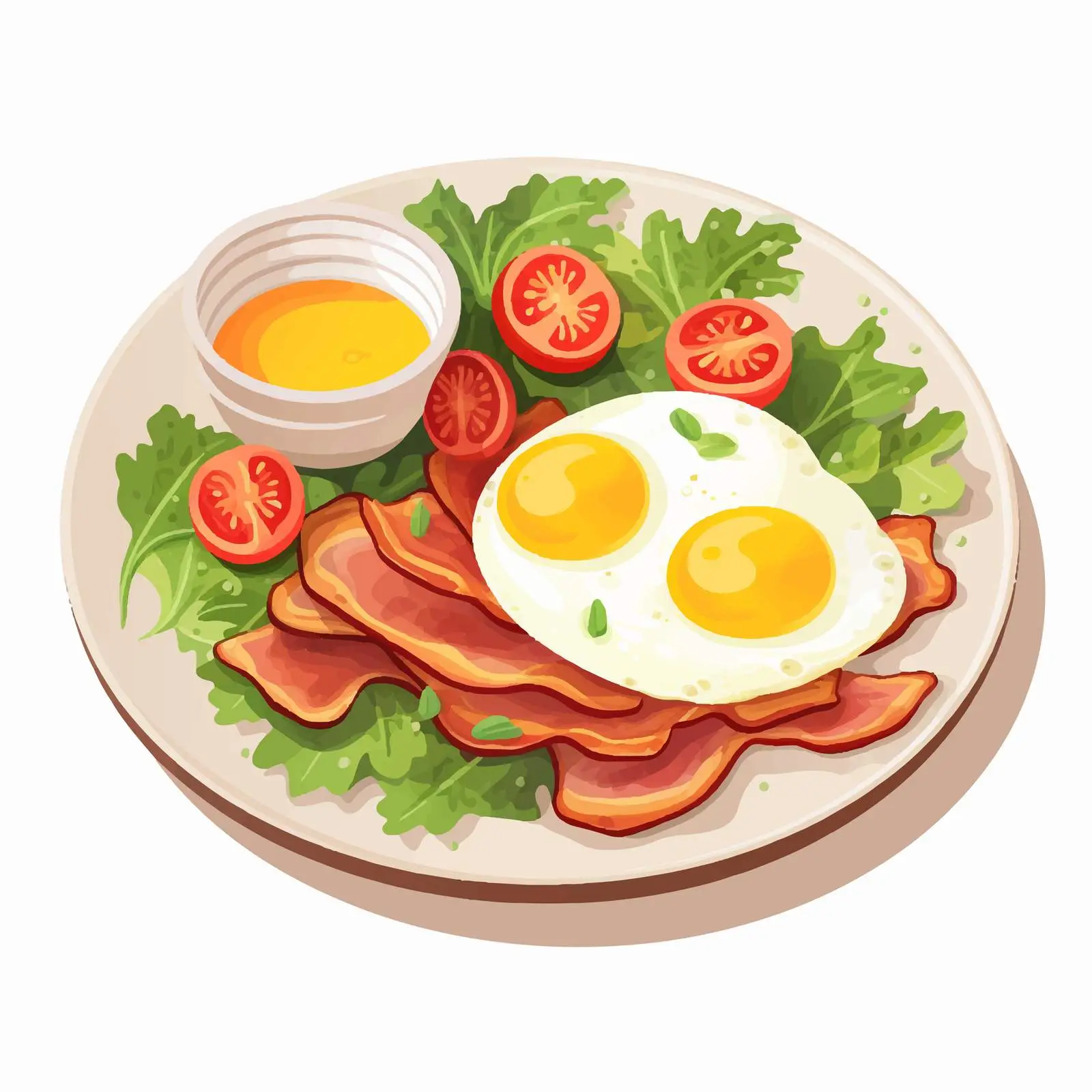 Fried Egg with Bacon and Vegetables on Plate — free download from Dotvec