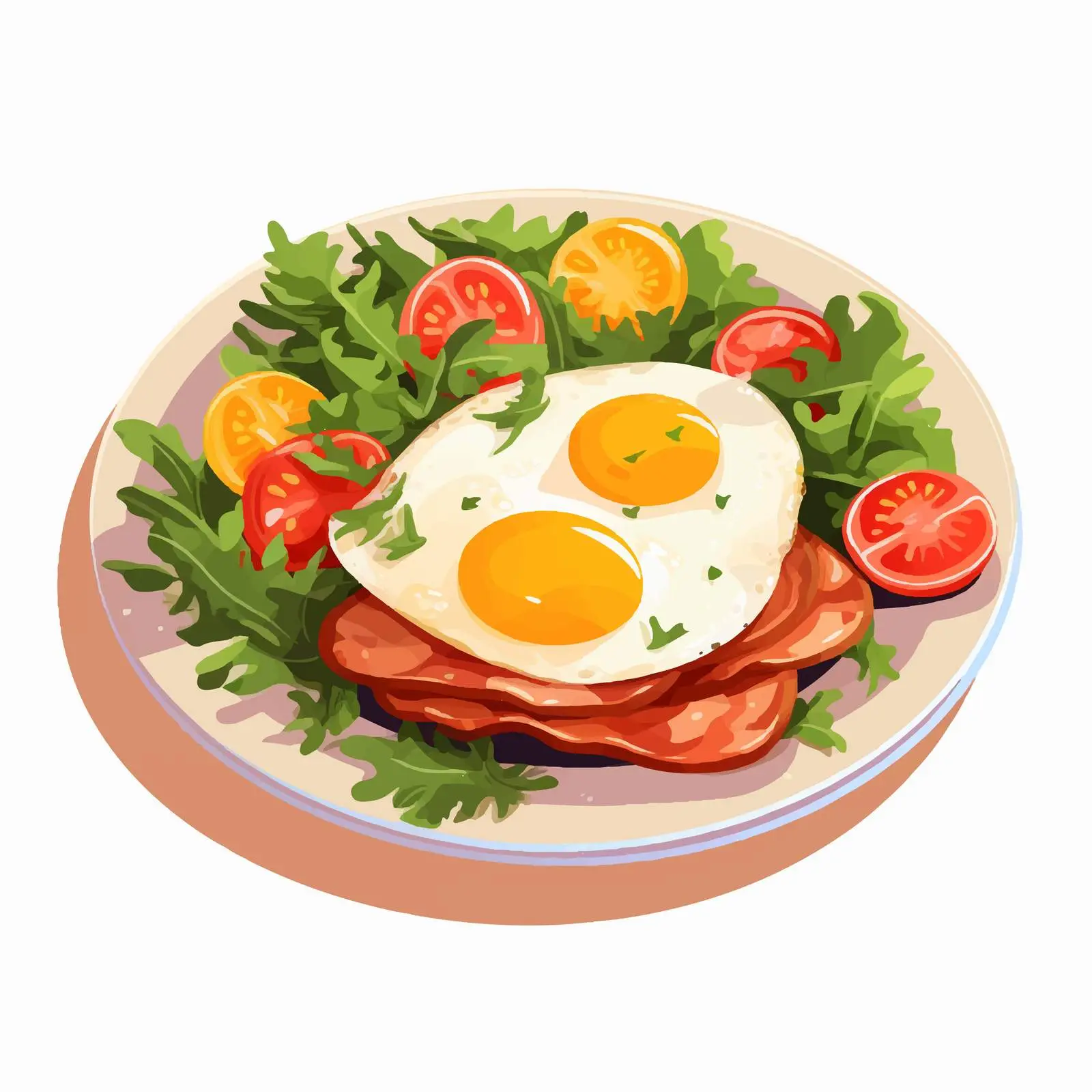 Delicious Fried Egg with Bacon and Vegetables — free download from Dotvec