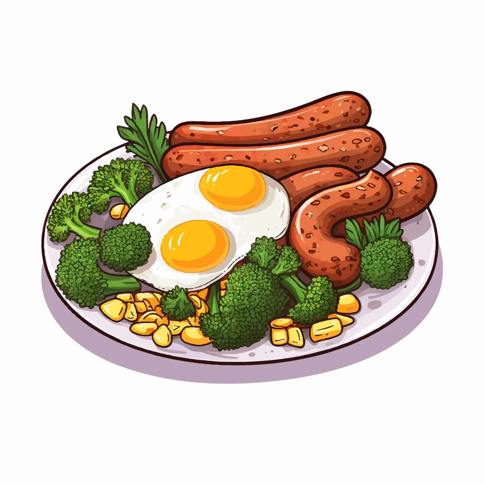 Fried Eggs with Sausages and Broccoli Vector — free download from Dotvec