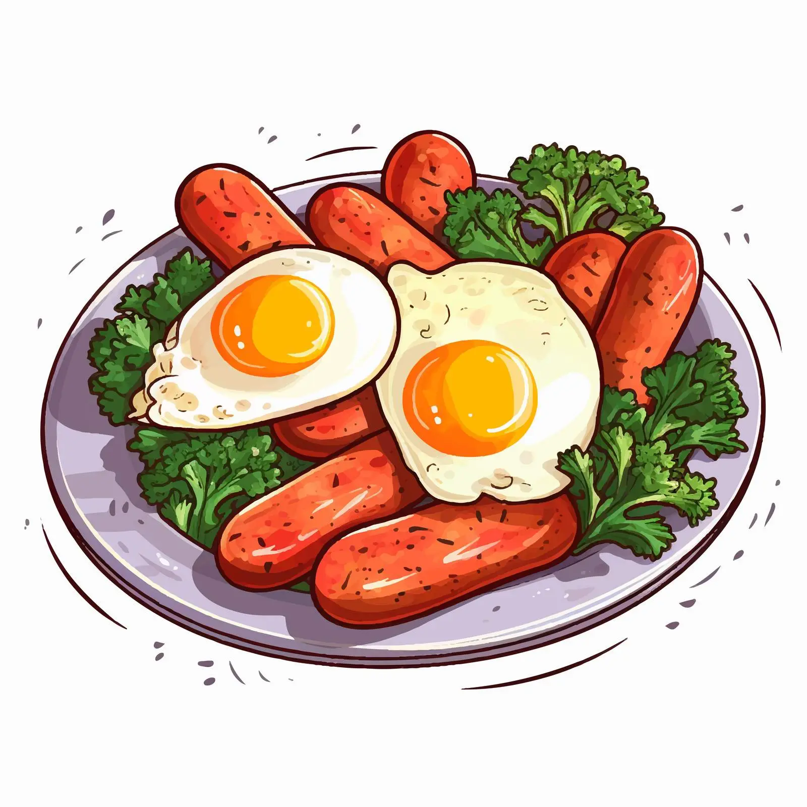 Fried Eggs with Sausages and Broccoli Vector — free download from Dotvec