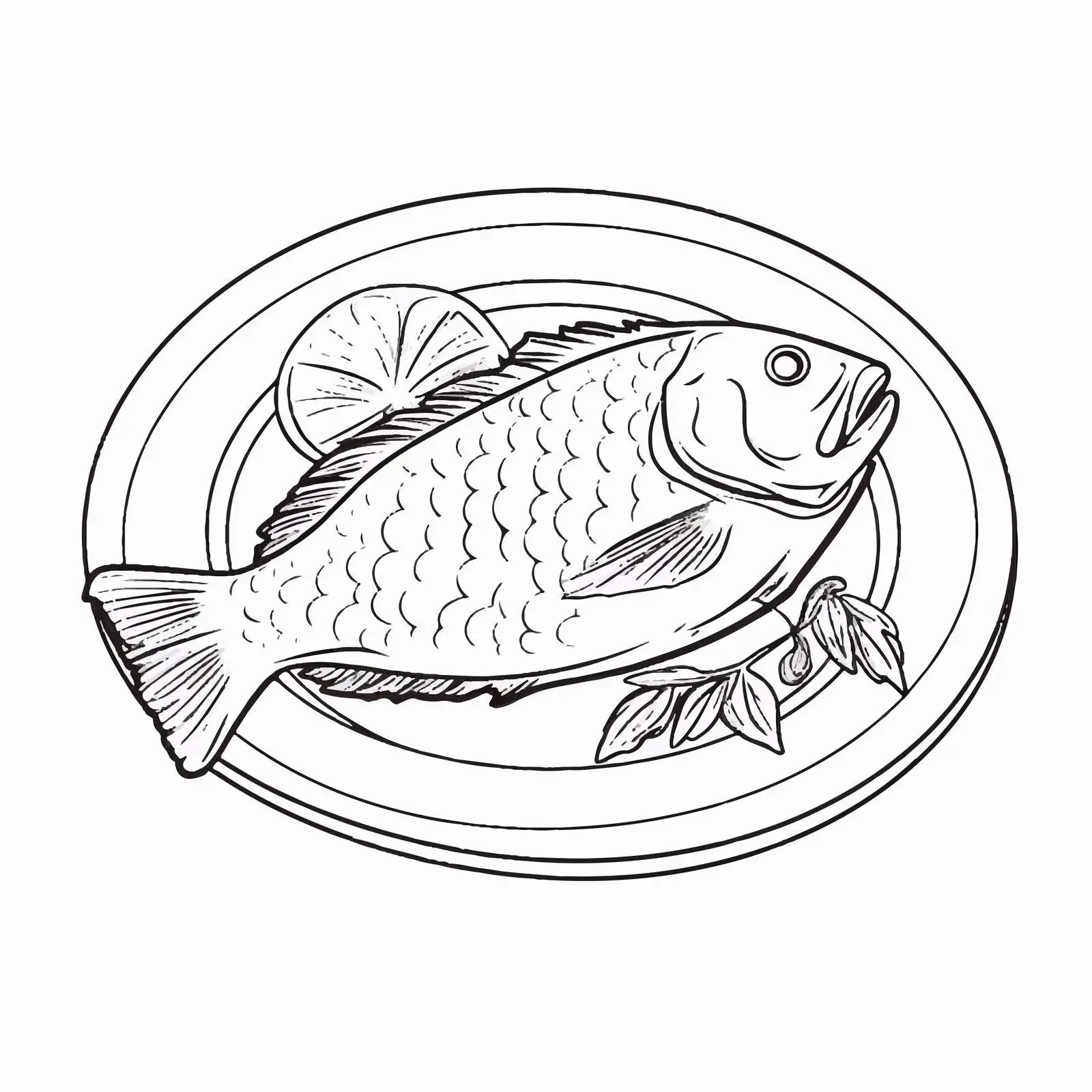 Fried Fish Outline Vector Illustration on Plate — free download from Dotvec