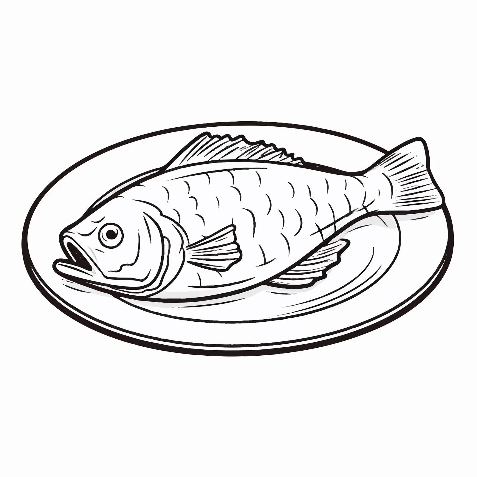 Fried Fish Plate Outline Cartoon Vector Illustration — free download from Dotvec