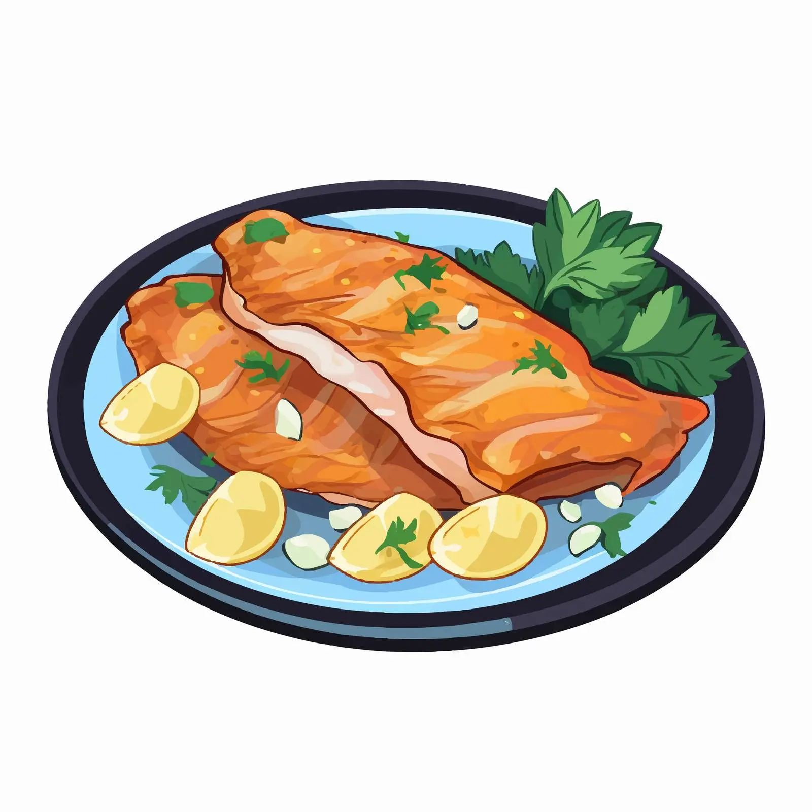 Cartoon Fried Fish on Plate Vector Illustration – free tasty food image from Dotvec