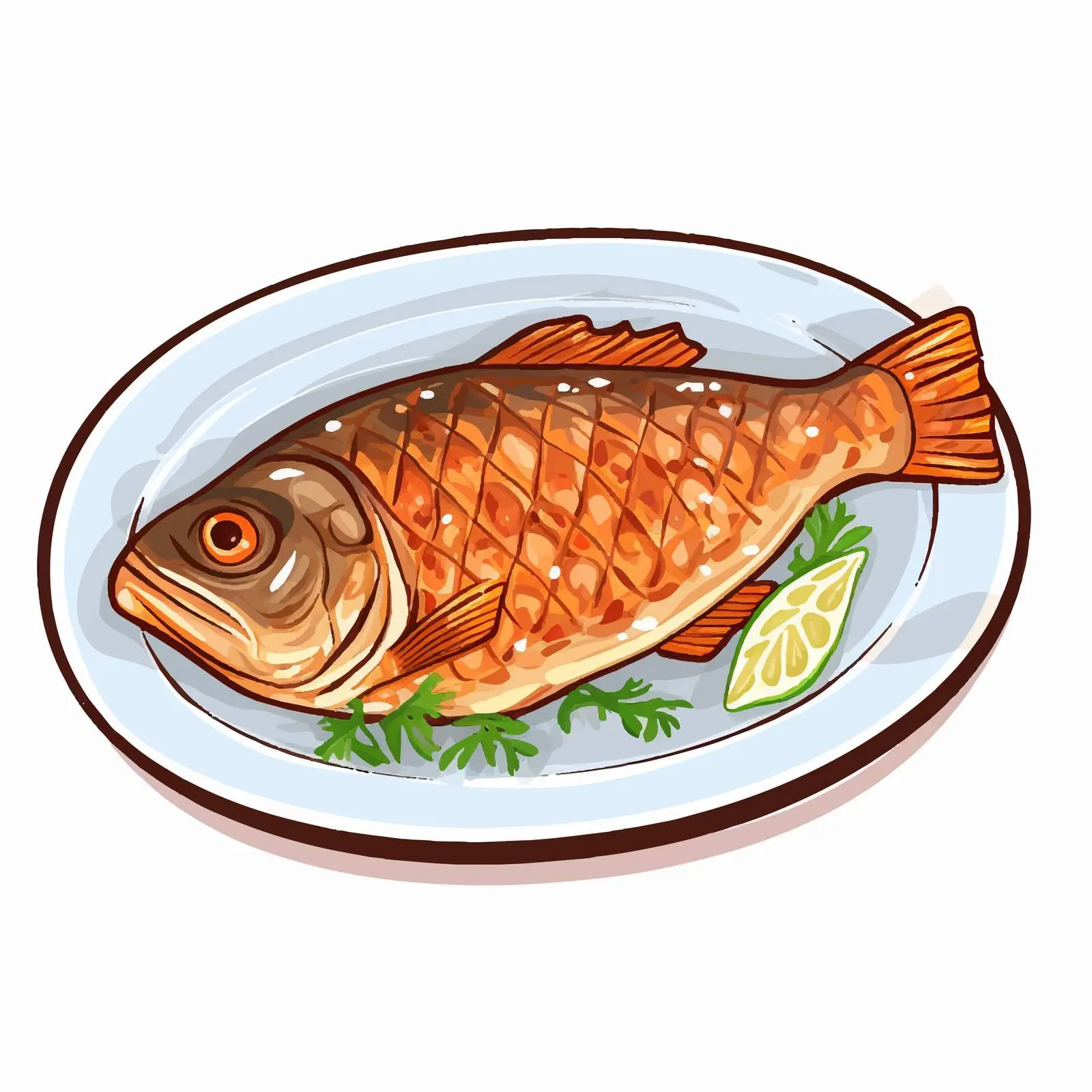 Fried Fish Plate Vector Illustration — free download from Dotvec