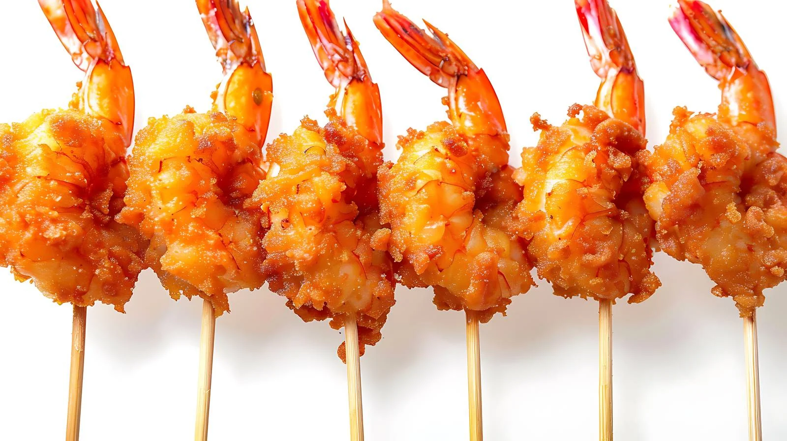 Crispy coated shrimp skewers isolated on white — free download from Dotvec