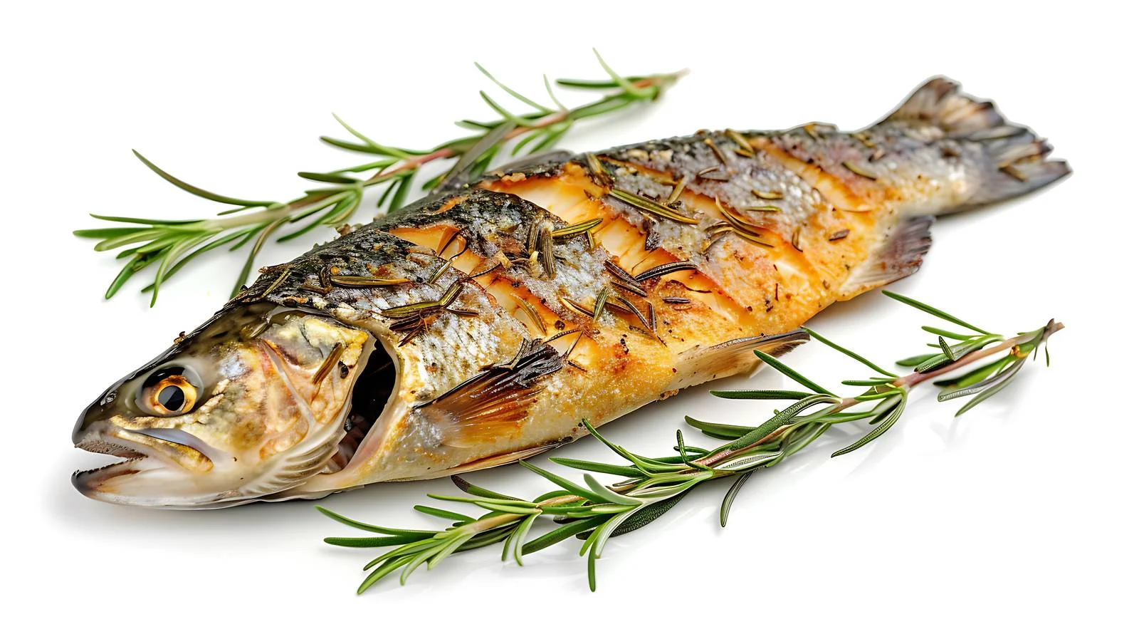 Savory Fried Trout with Rosemary on White — free download from Dotvec