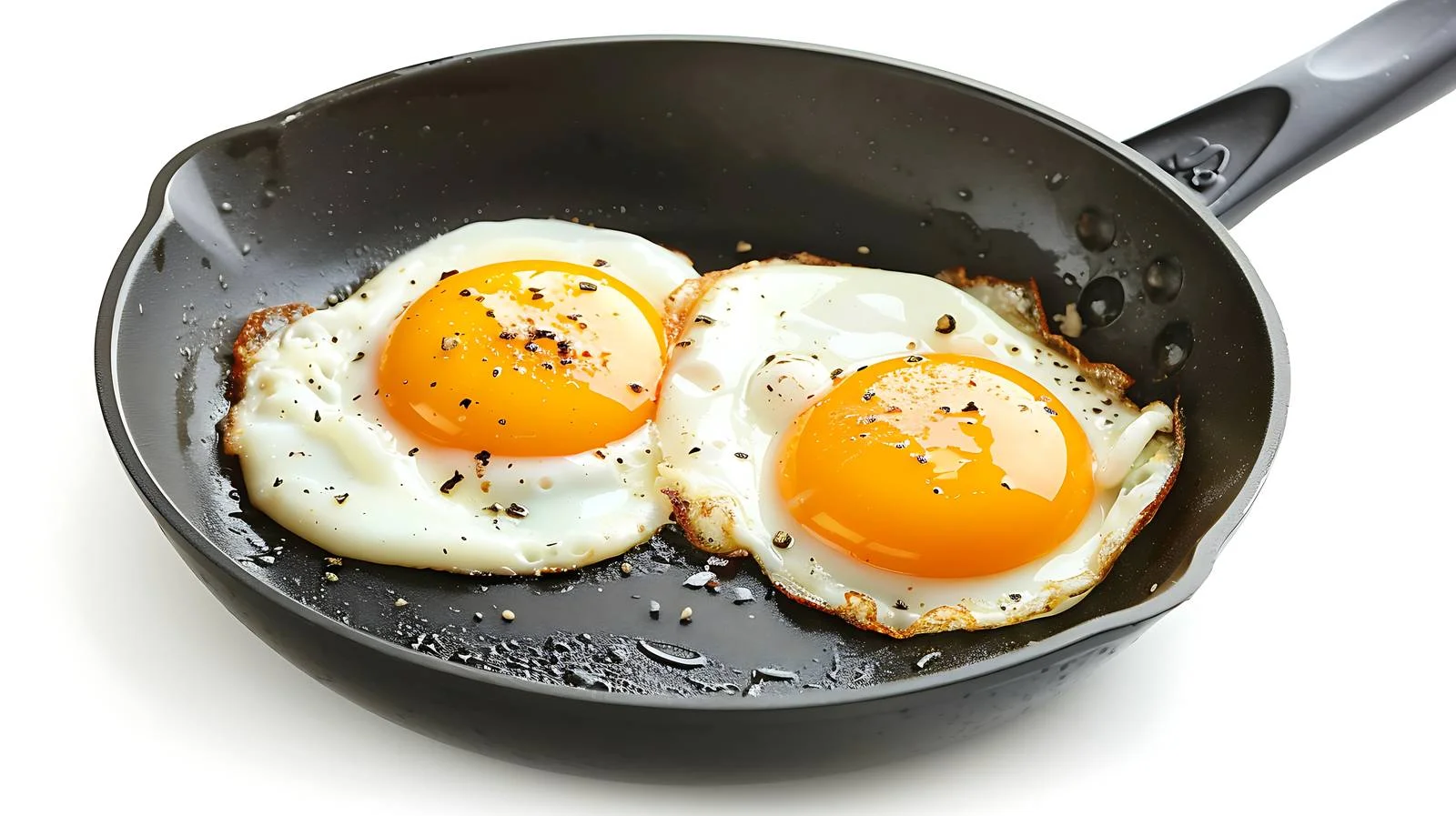 Sizzling fried eggs in zoomed skillet — free download from Dotvec
