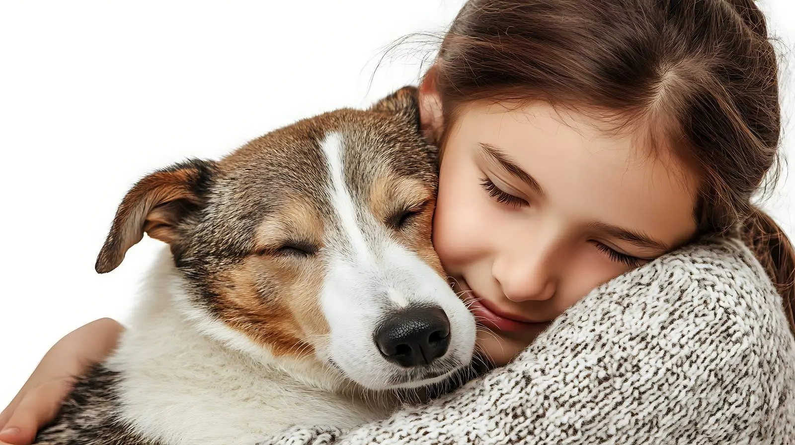 Child Embracing Dog on White Background — free download from Dotvec