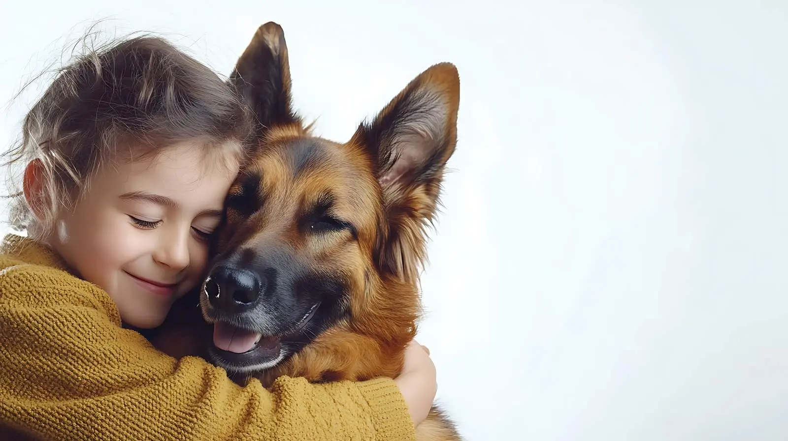 Child and Dog Embracing on White Background — free download from Dotvec