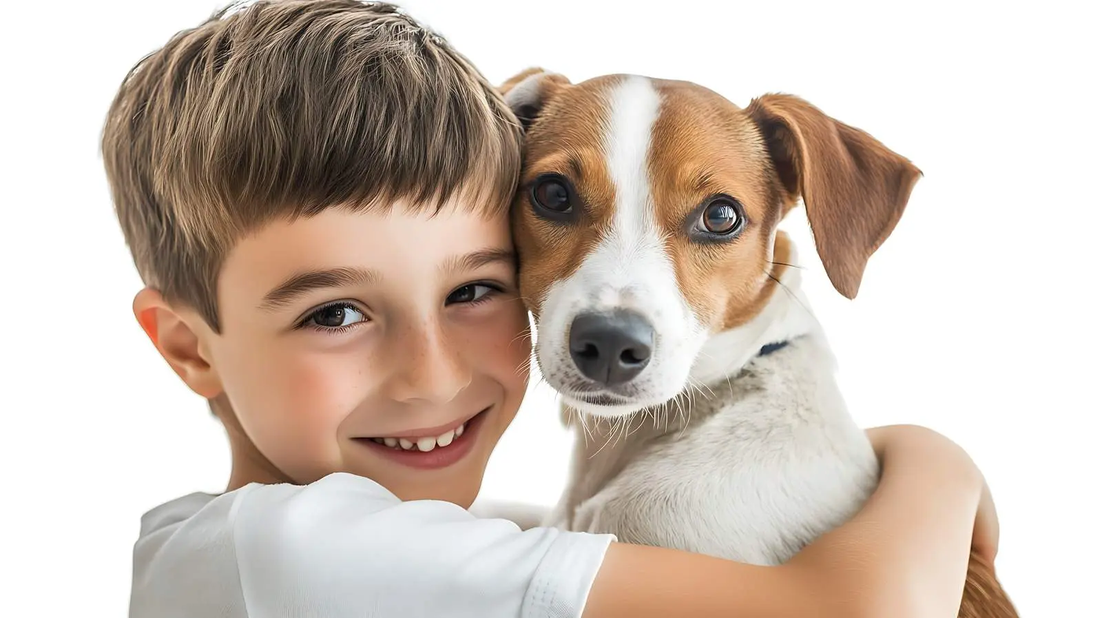 Child Embracing Dog on White Background — free download from Dotvec