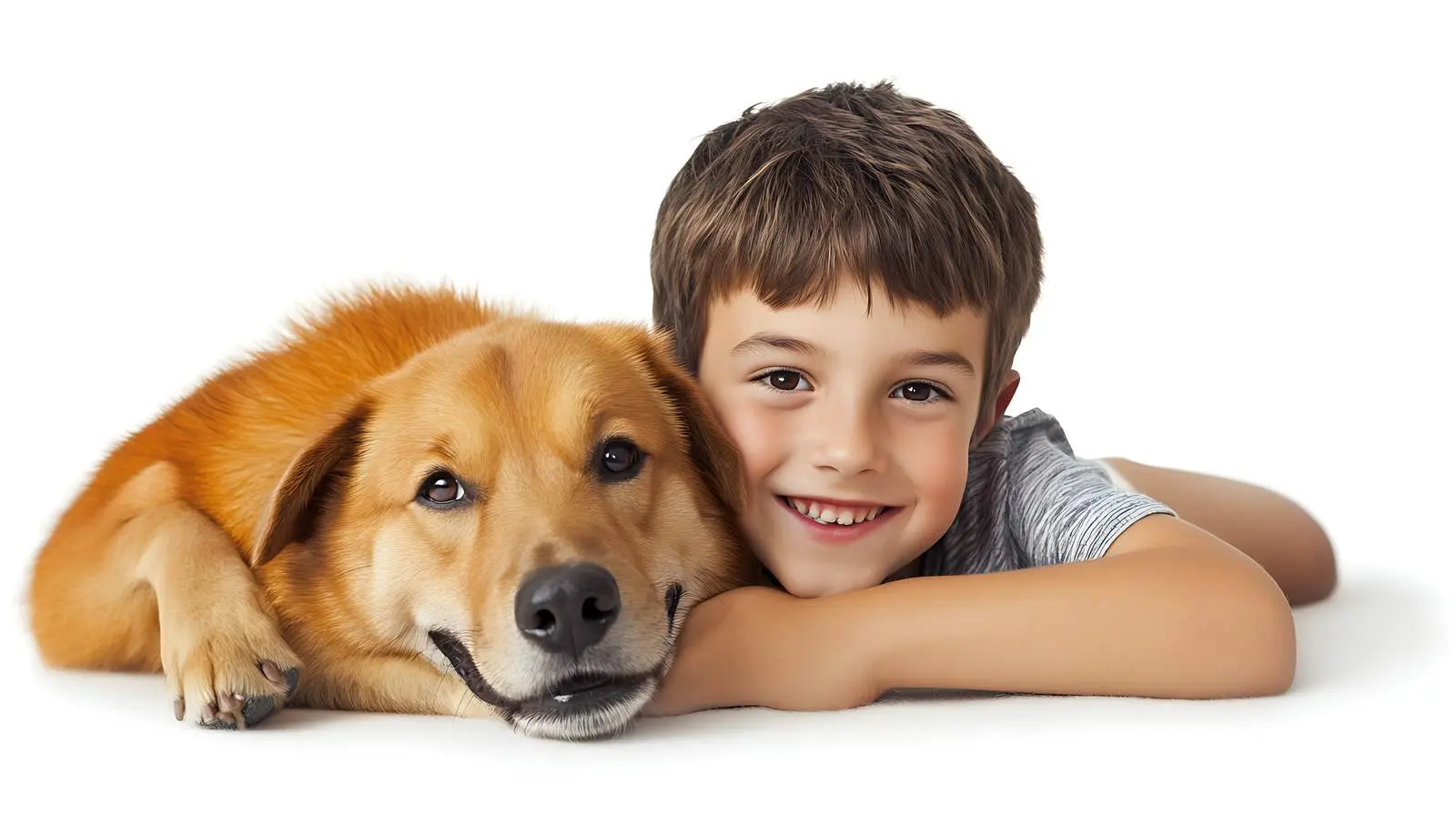Child and Dog Embrace on White Background — free download from Dotvec