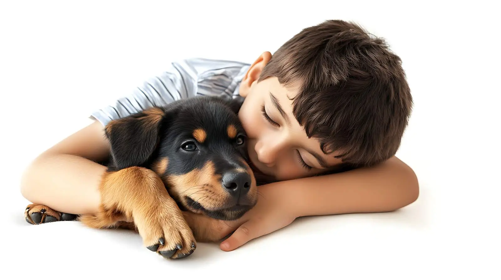 Friendly Embrace of Boy and Dog — free download from Dotvec