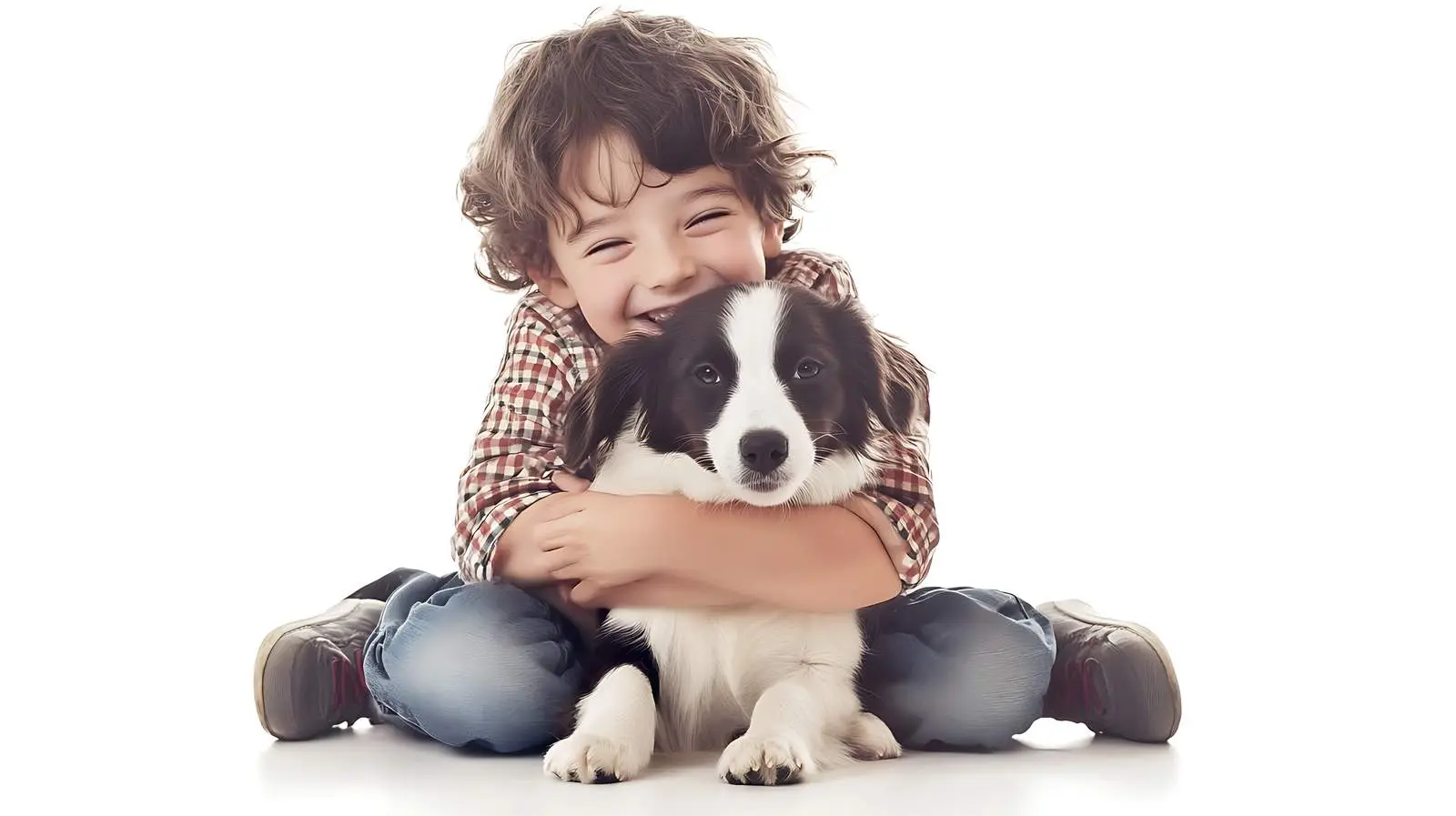 Boy Embracing Dog on White Background — free download from Dotvec