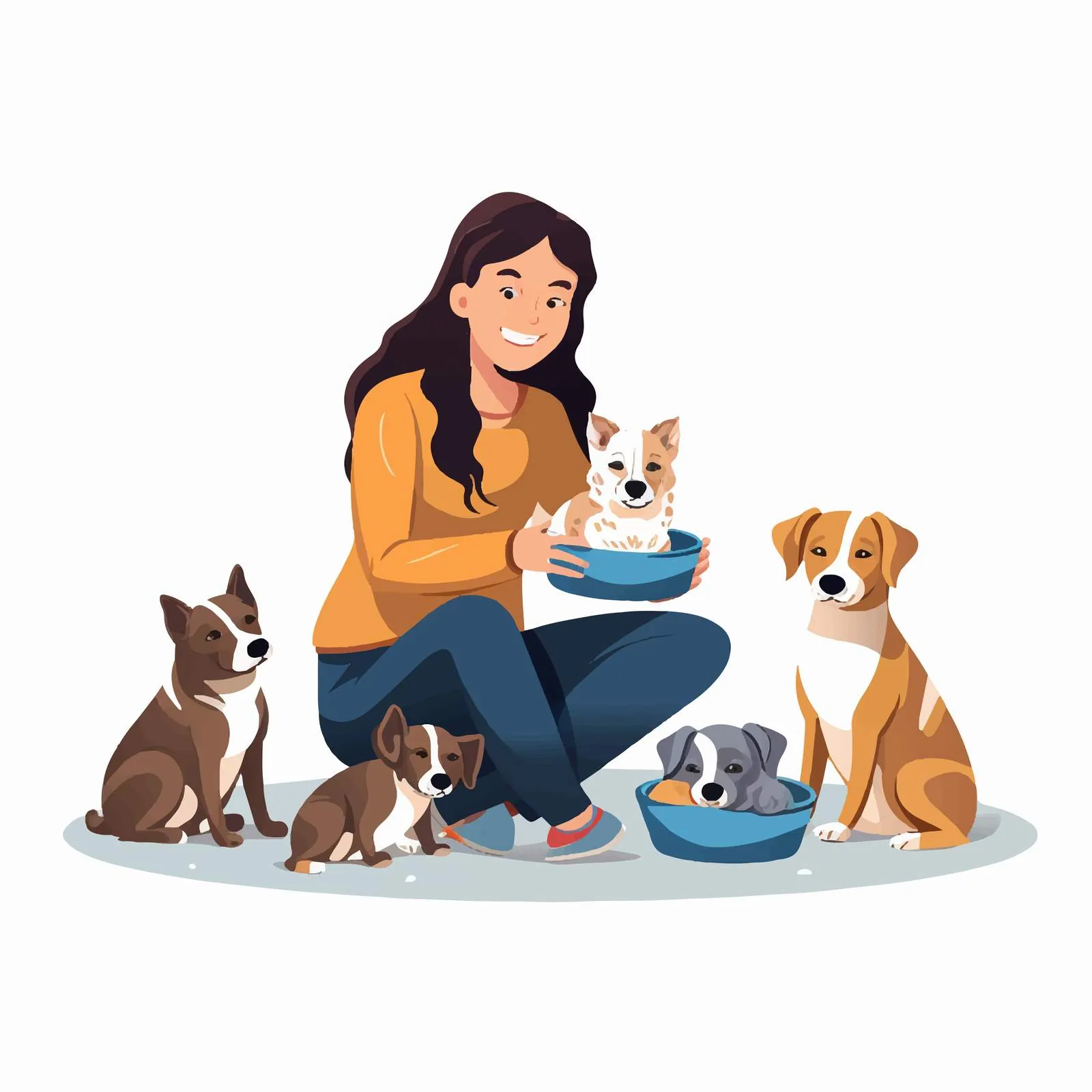 Female Volunteer Feeding Dogs at Animal Shelter — free download from Dotvec