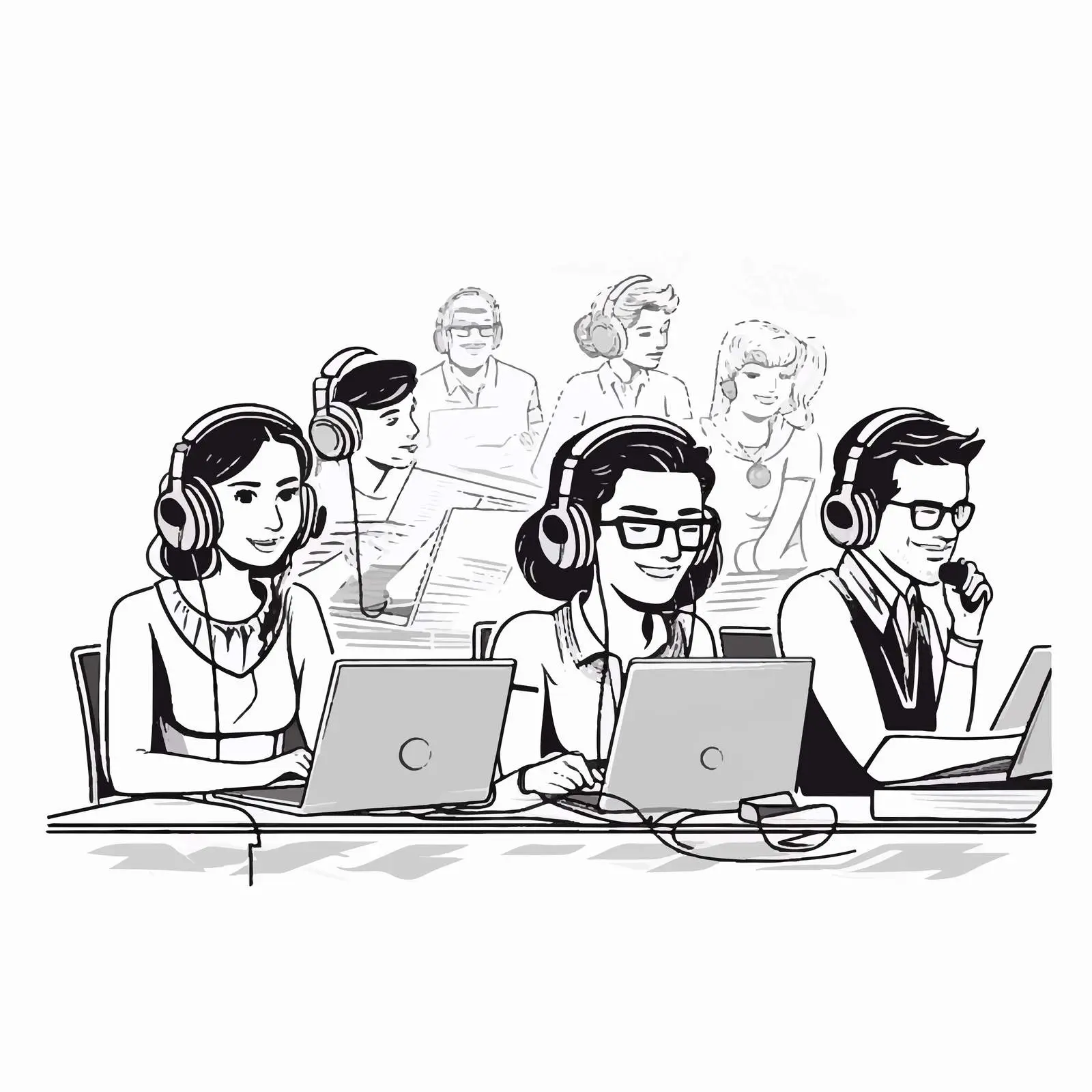 Friendly People with Headphones and Microphones — free download from Dotvec