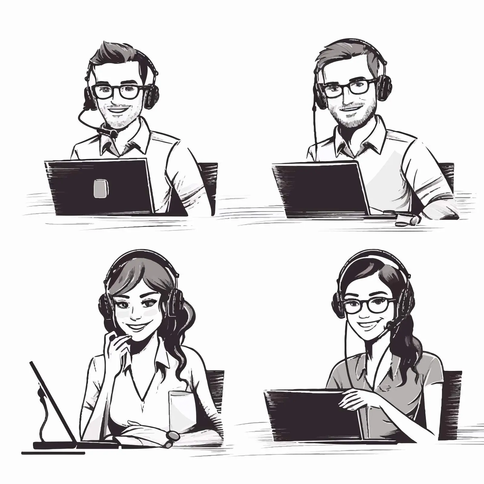 Diverse Team with Headphones and Mics — free download from Dotvec