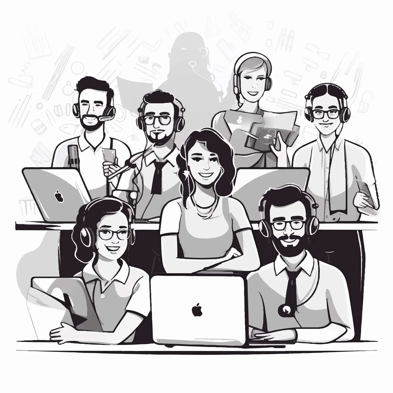 Friendly People with Headphones and Mics in Vectors — free download from Dotvec