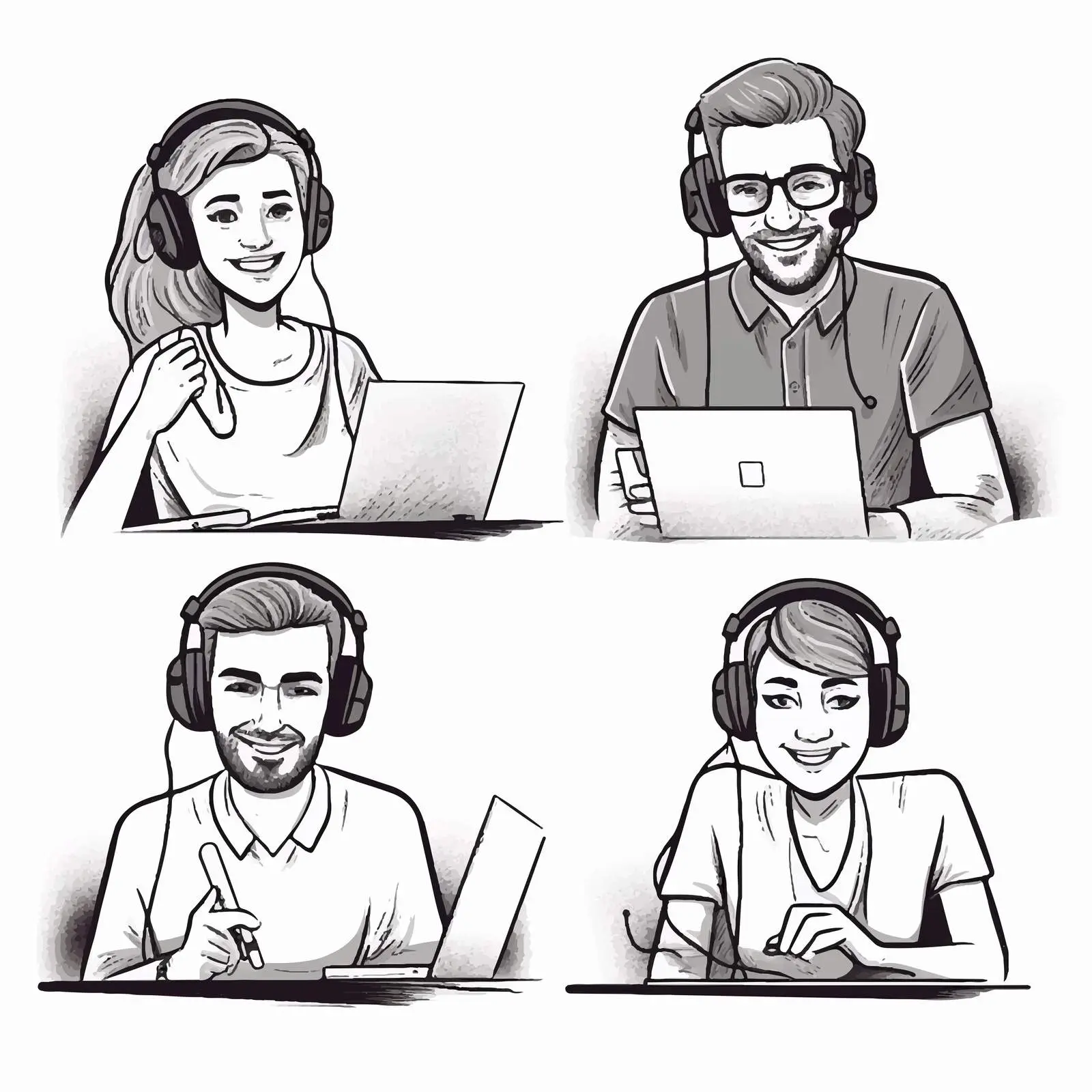 Diverse Team with Headphones and Mics Vector — free download from Dotvec