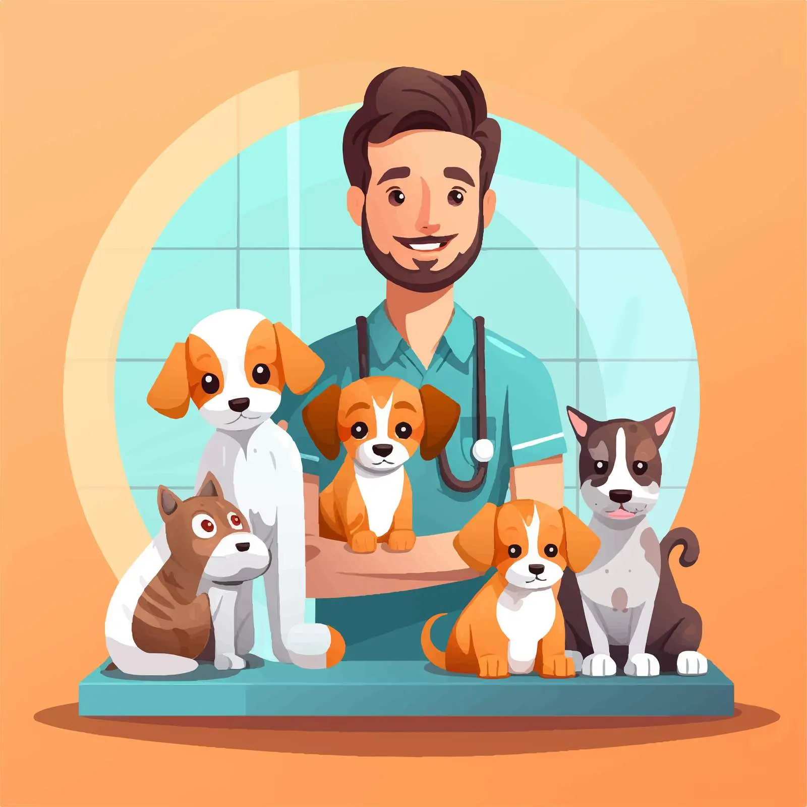 Friendly Veterinarian with Pet Vector Illustration — free download from Dotvec