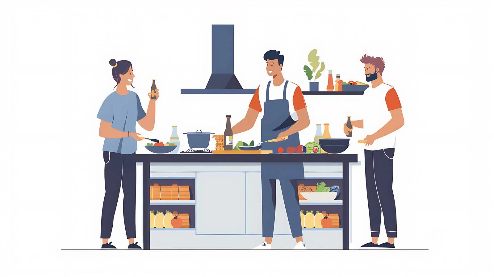 Friends Cooking and Drinking in Kitchen — free download from Dotvec