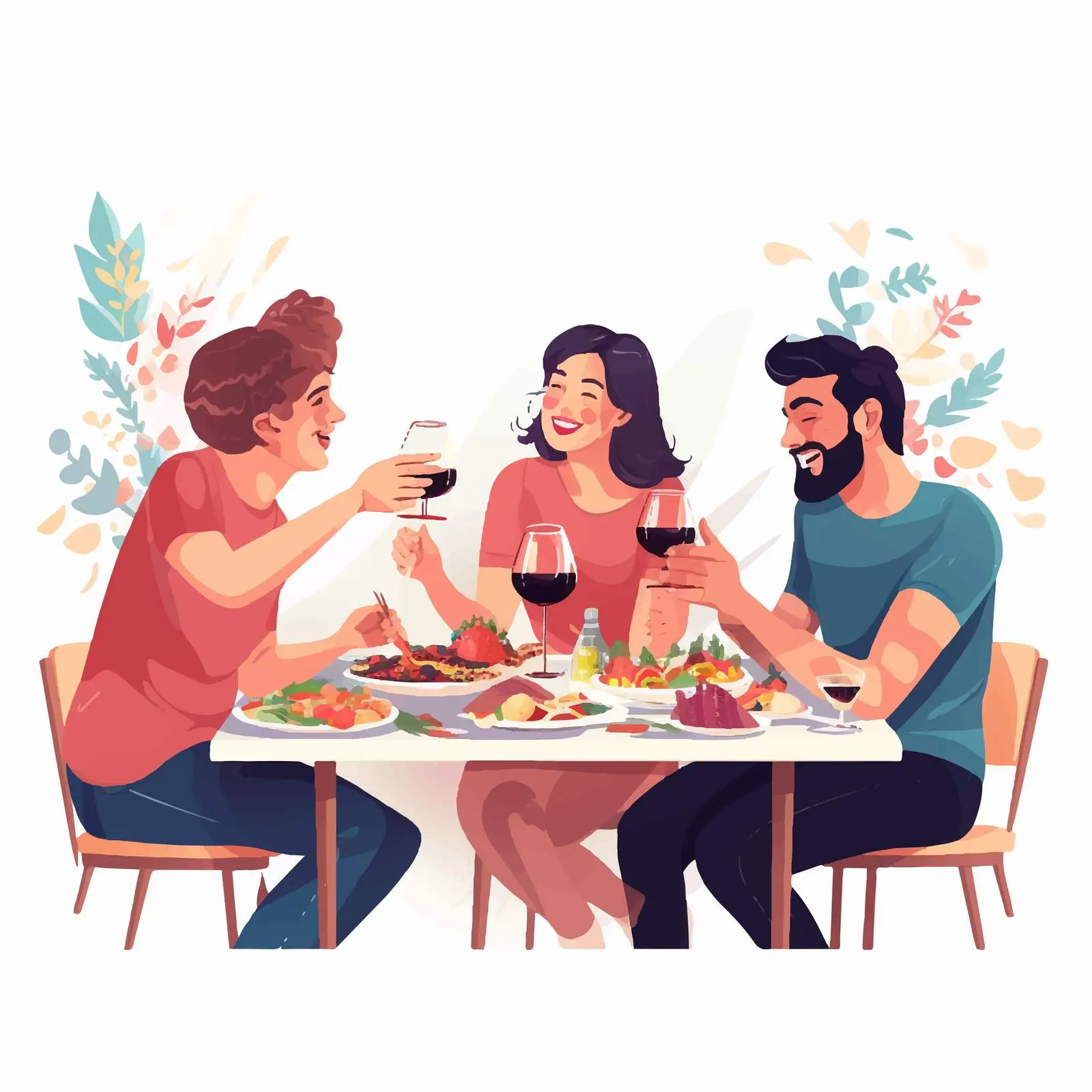 Friends Gathering at Dining Table with Wine — free download from Dotvec