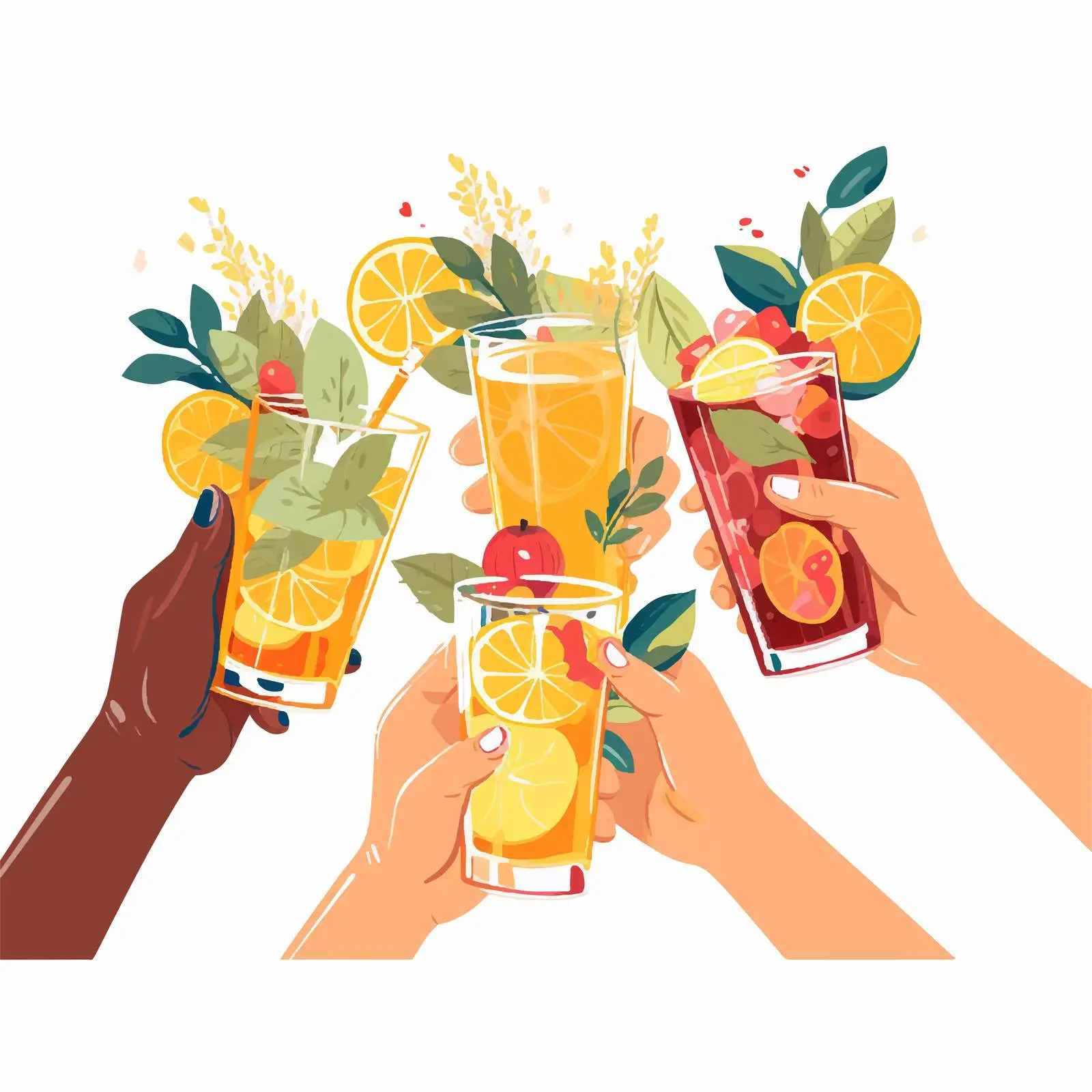 Friends Cheering with Summer Cocktails and Lemonades – free cocktails image from Dotvec