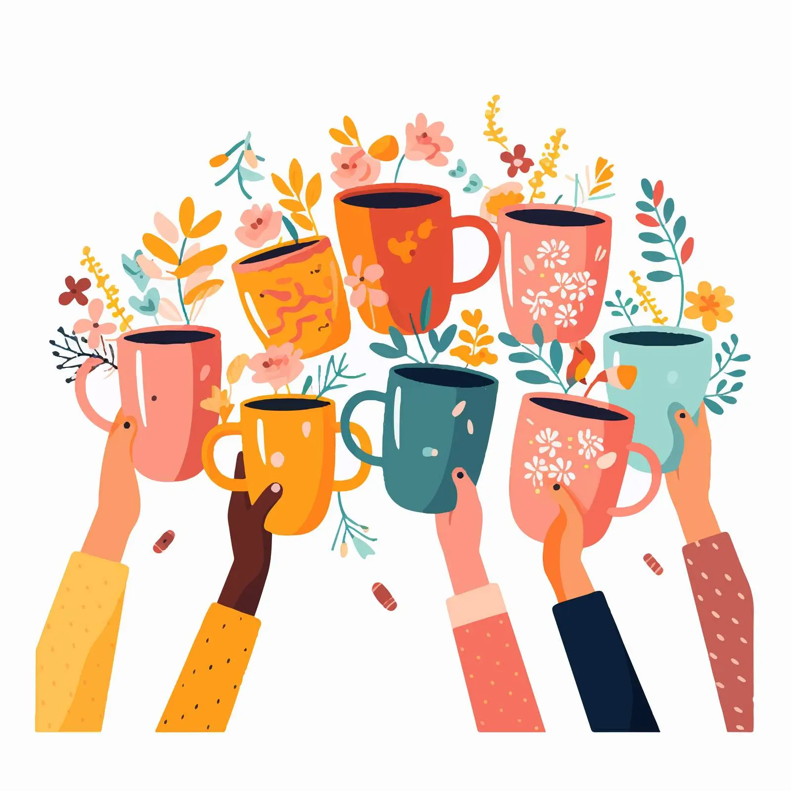 Friends Celebrating with Tea Mugs — free download from Dotvec