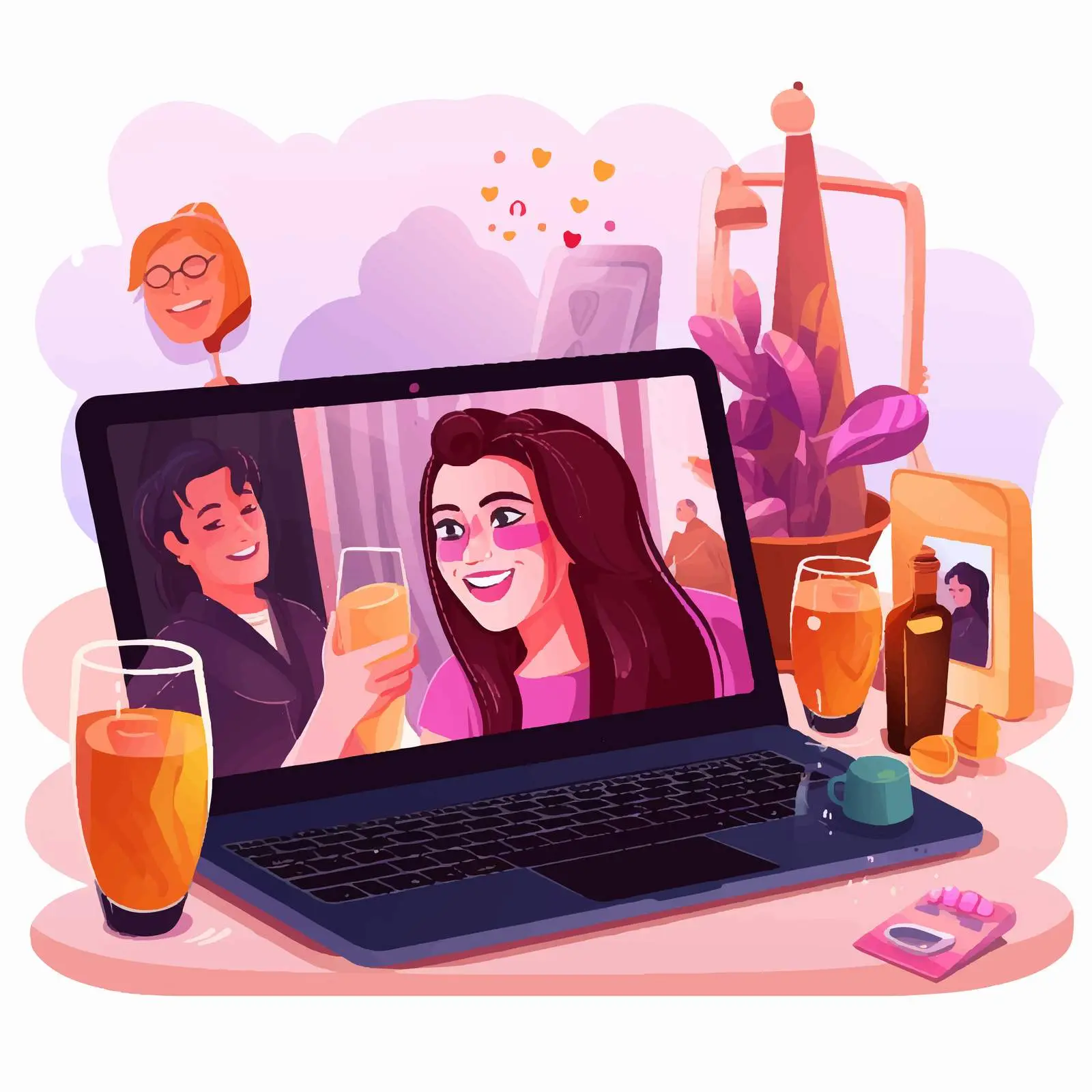 Online Gathering of Friends with Drinks — free download from Dotvec