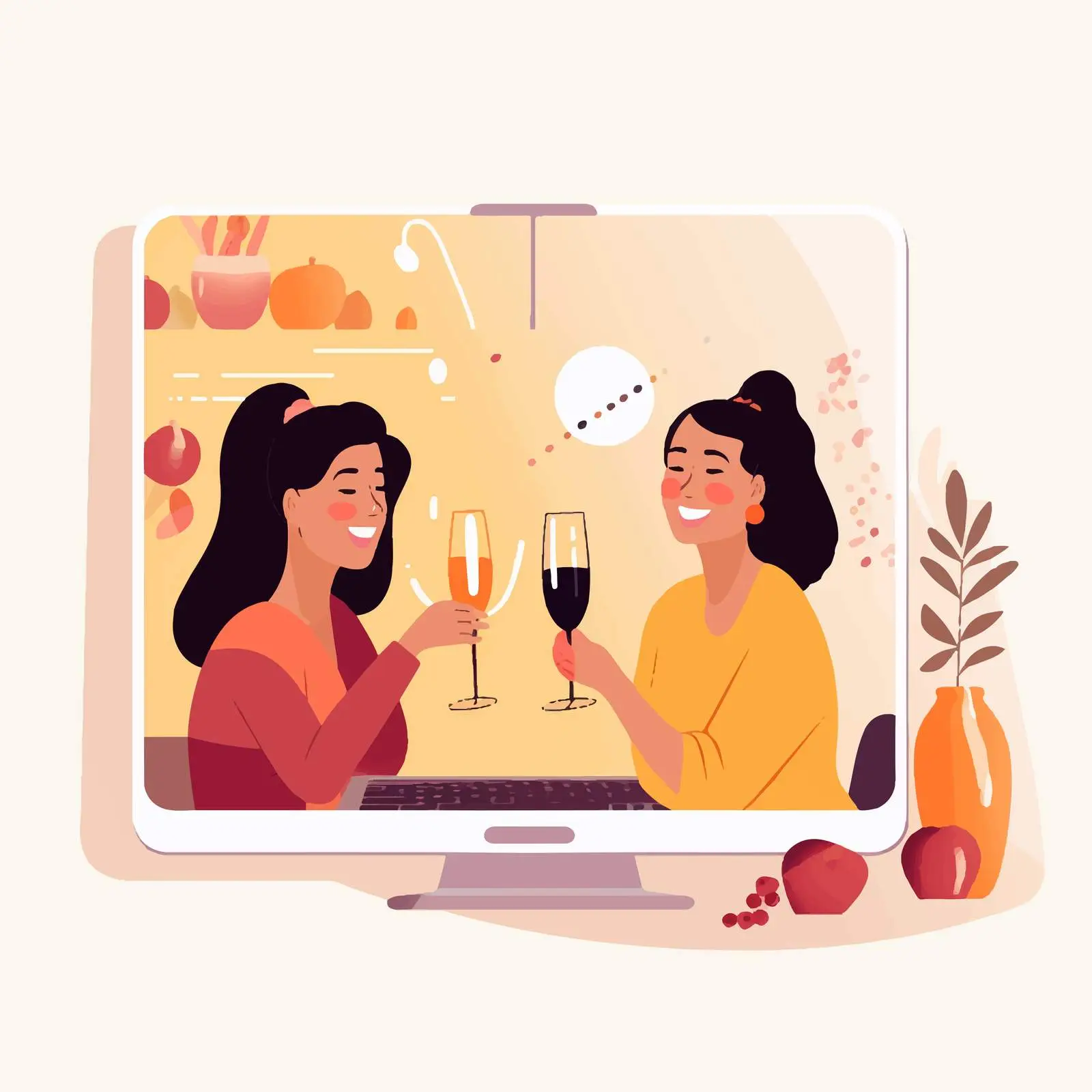 Women Chatting Online with Drinks – free sharing moments image from Dotvec