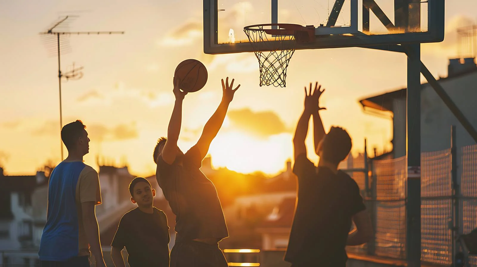Rooftop Sunset Basketball Friends — free download from Dotvec
