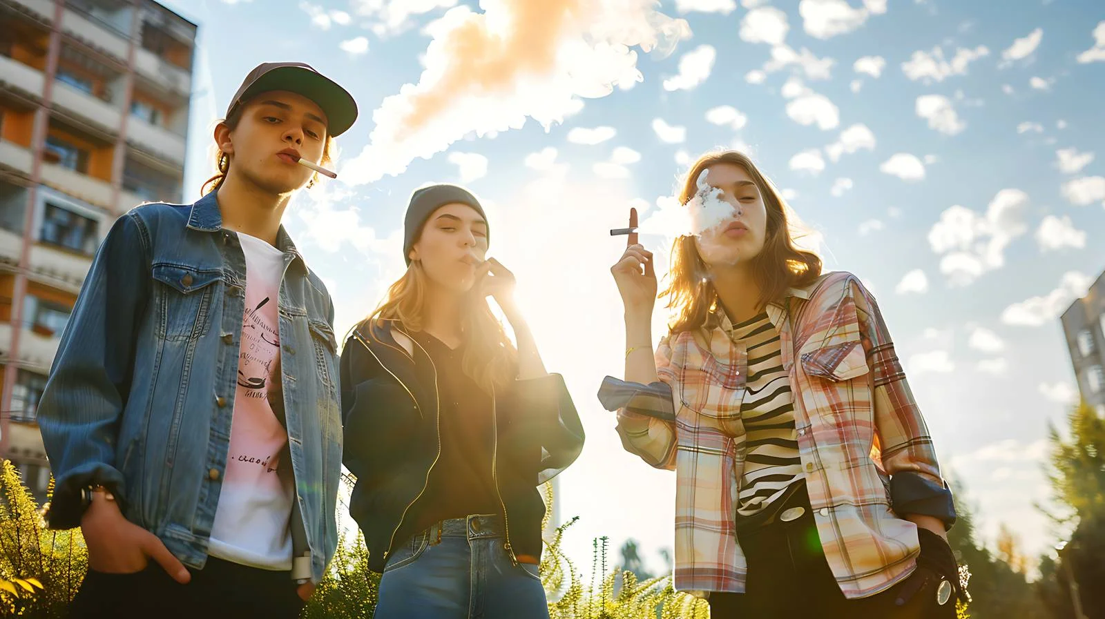 Socializing Outdoors: Friends Smoking on Sunny Day — free download from Dotvec
