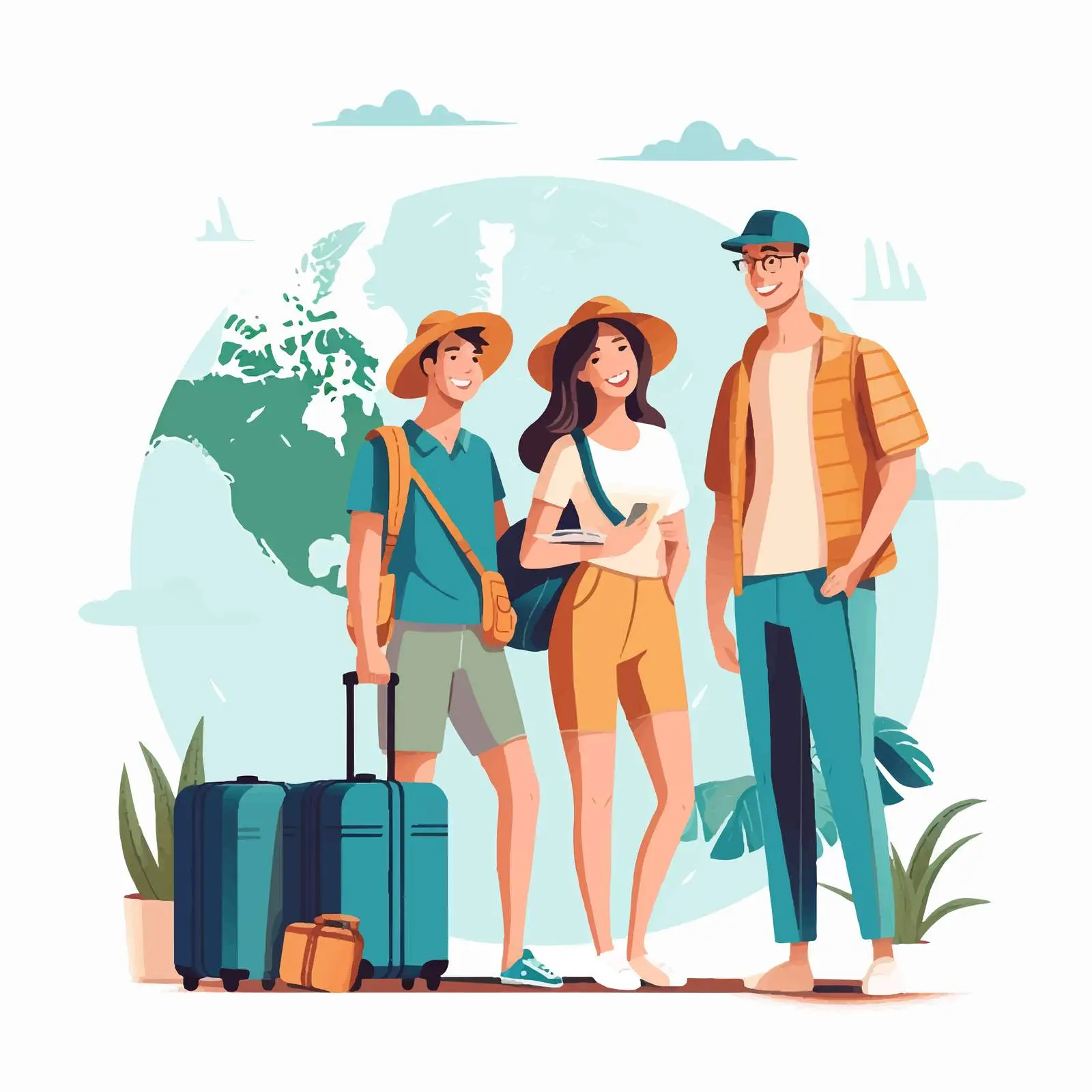 Friends Traveling with Suitcases at New Place — free download from Dotvec