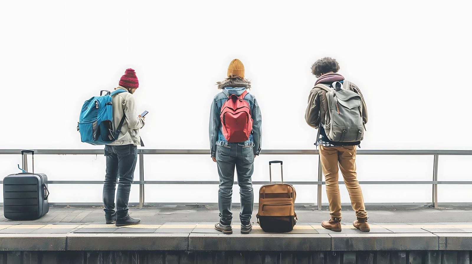 Friends at Train Station with Smartphone — free download from Dotvec