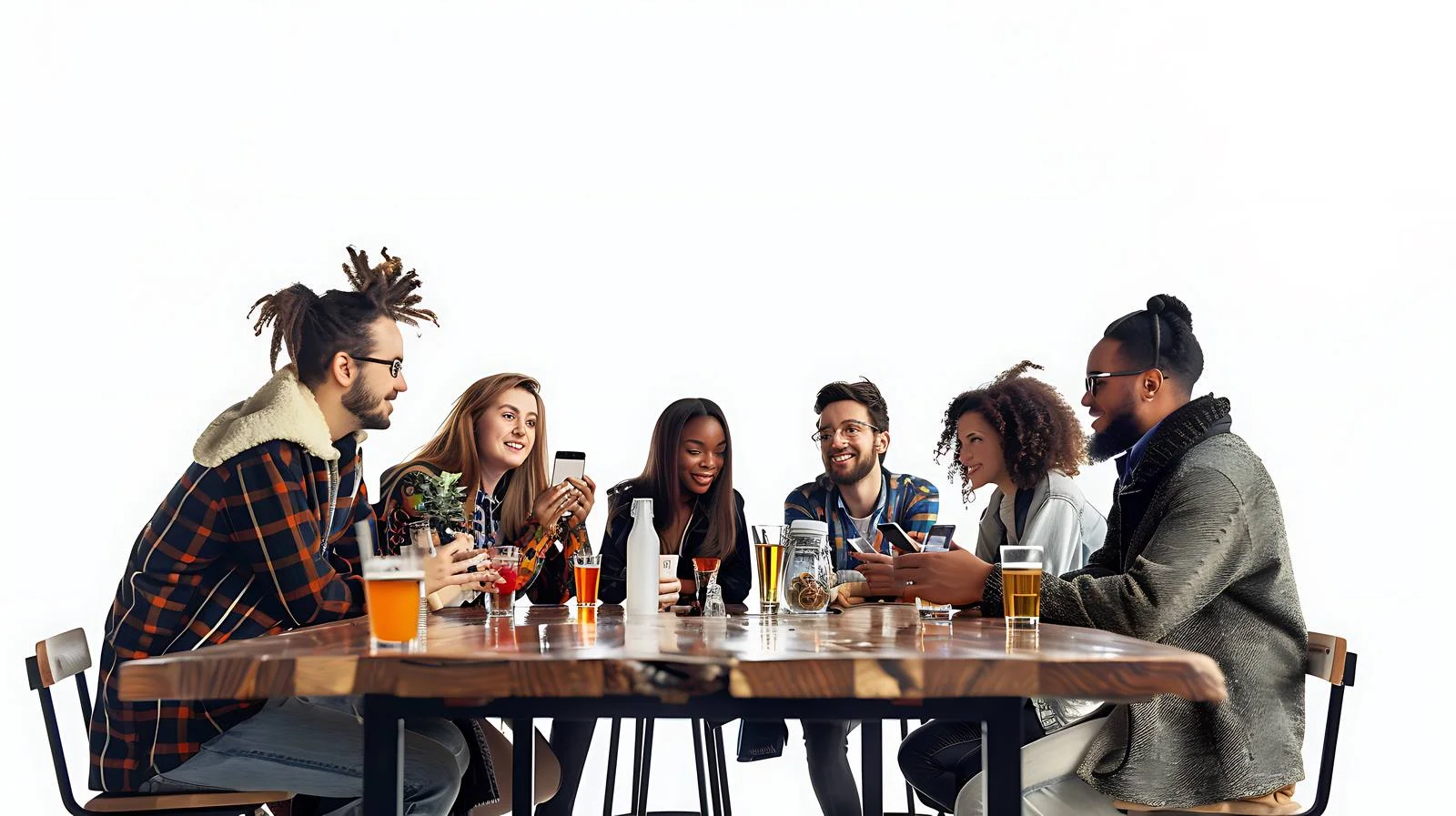 Friends Socializing at Bar with Smartphones — free download from Dotvec