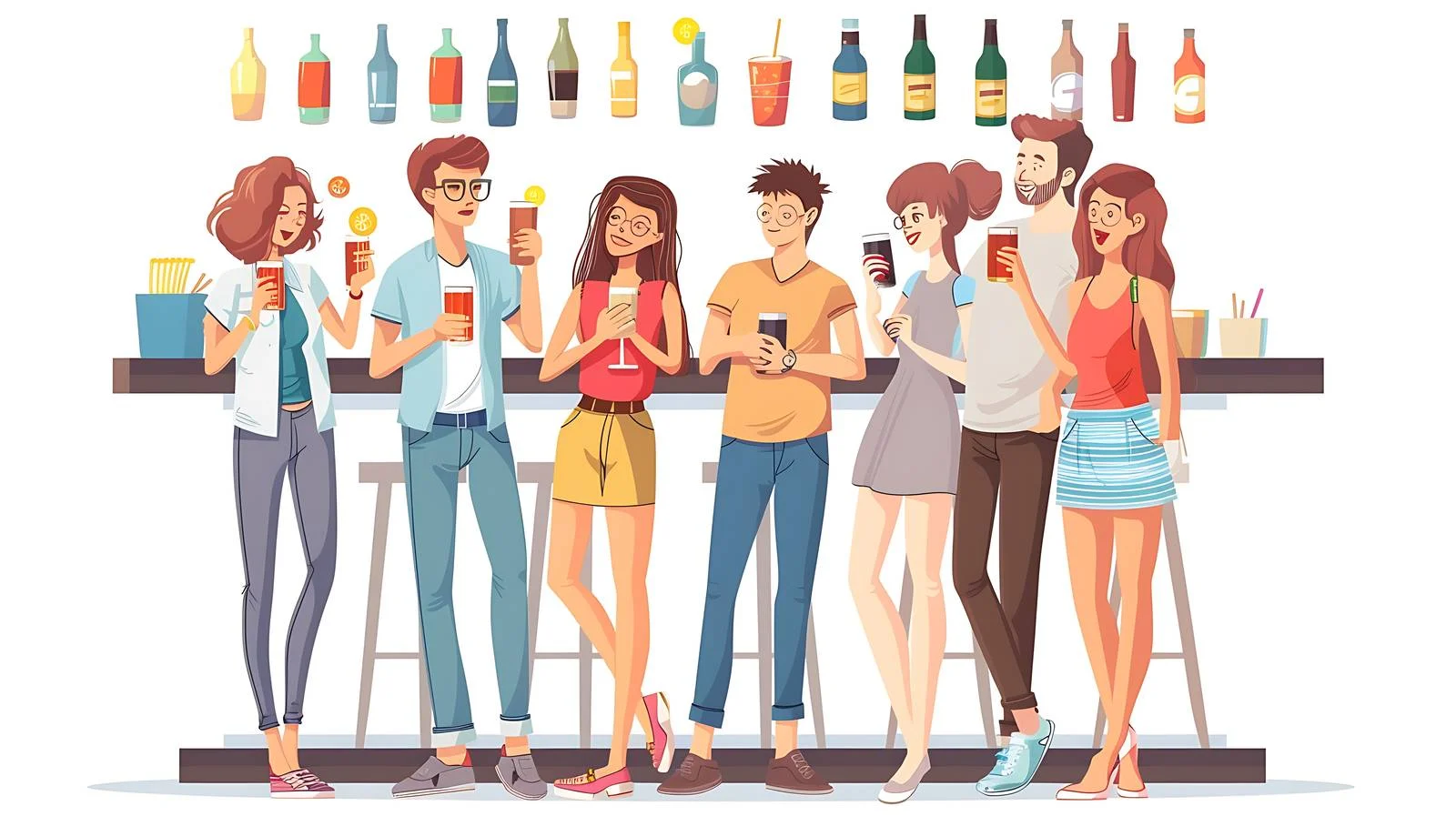 Friends Socializing with Smartphones in Bar — free download from Dotvec
