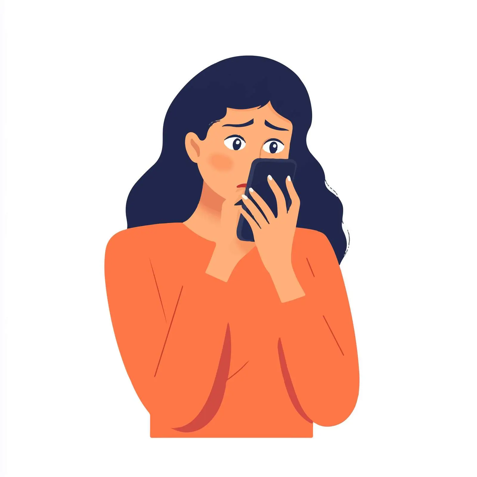 Fearful Woman Biting Nails with Phone — free download from Dotvec